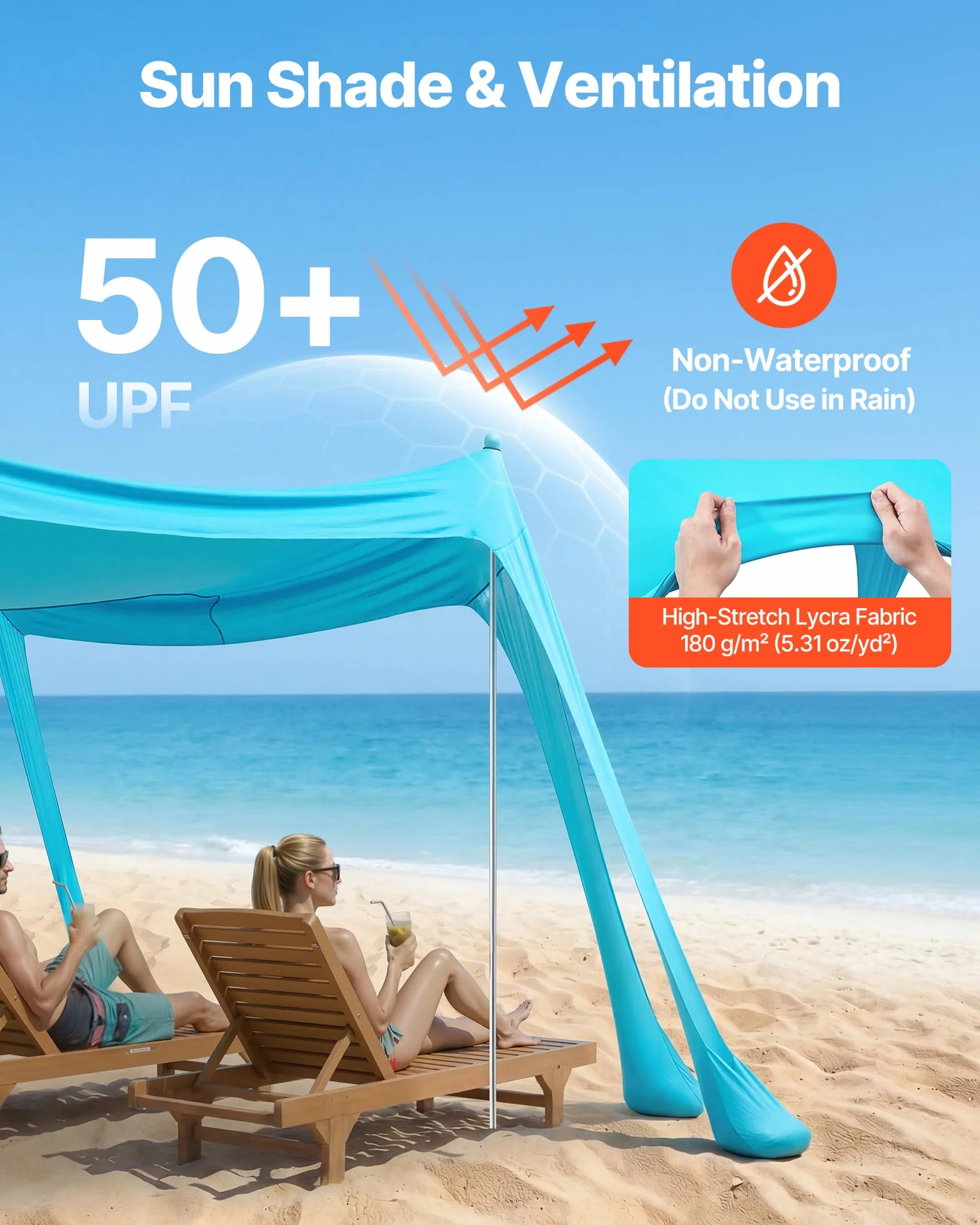 VEVOR Tente de Plage de 3x3x2 m, Abri Solaire UPF50+, Pare-Soleil Extérieur pour Plage Parc Camping et Pêche, Auvent Protection UV avec Sacs de Sable, Poteaux de Soutien et Pelles à Sable, Vert