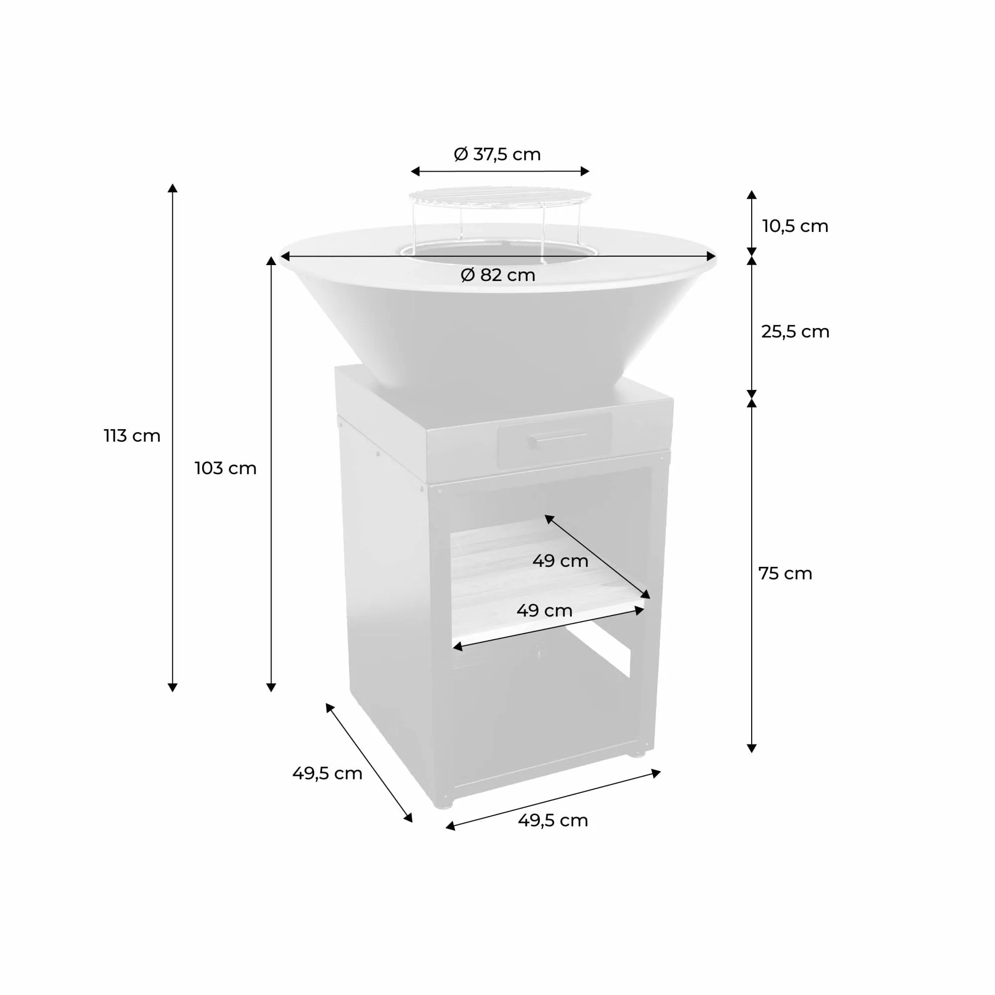 Sweeek Brasero Barbecue Ø81.5cm avec Grille de Cuisson et Espace de Rangement