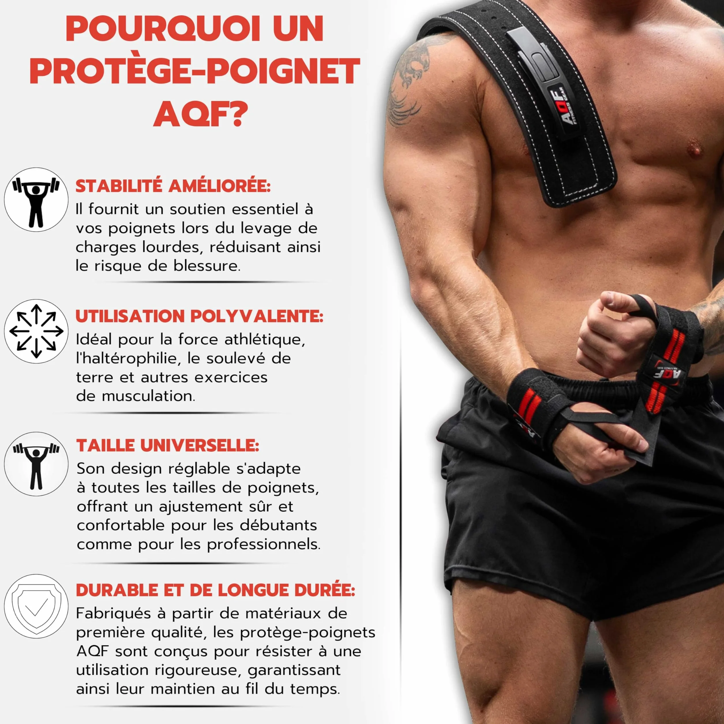 AQF Bande Poignet Musculation - IPL USPA Approuvé Protege Poignet (Paire) - Serre Attelle Poignet De Force Musculation Prennent Sangles Pour fitness, Bodybuilding, Musculation