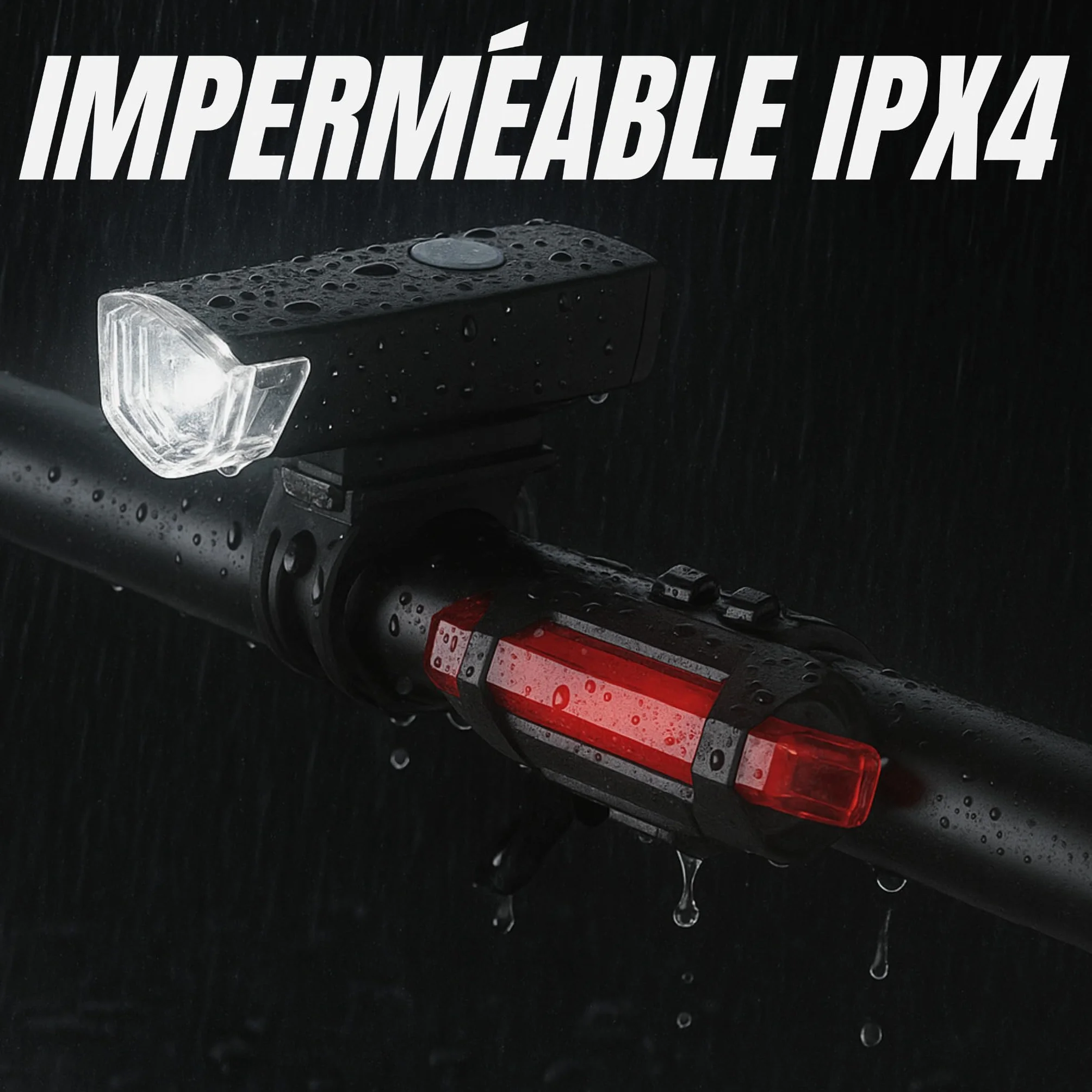 Lumière Vélo Avant et Arrière Rechargeable USB - LED 400 Lumens, 7 Modes d'Éclairage puissants, Sécurité et Visibilité la Nuit