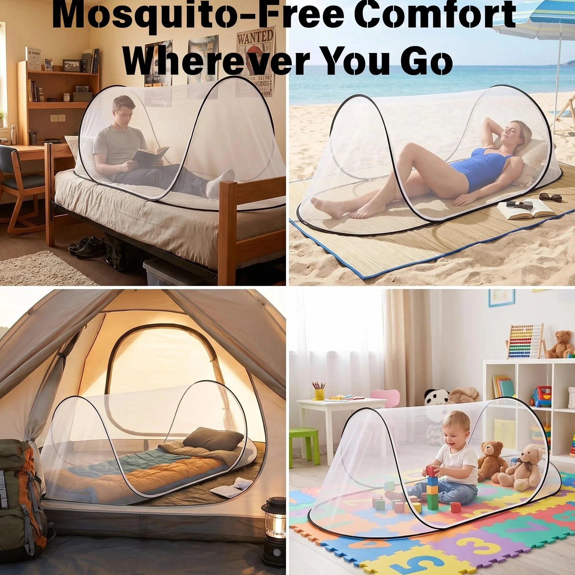 Moustiquaire Pliable, Moustiquaire de Voyage Pop-Up 200 x 80 x 56 cm, Tente avec Fermeture pour Lit Simple, Ultra Légère, Anti-Moustiques à 360°, Facile à Installer pour Camping, Dortoir et Maison