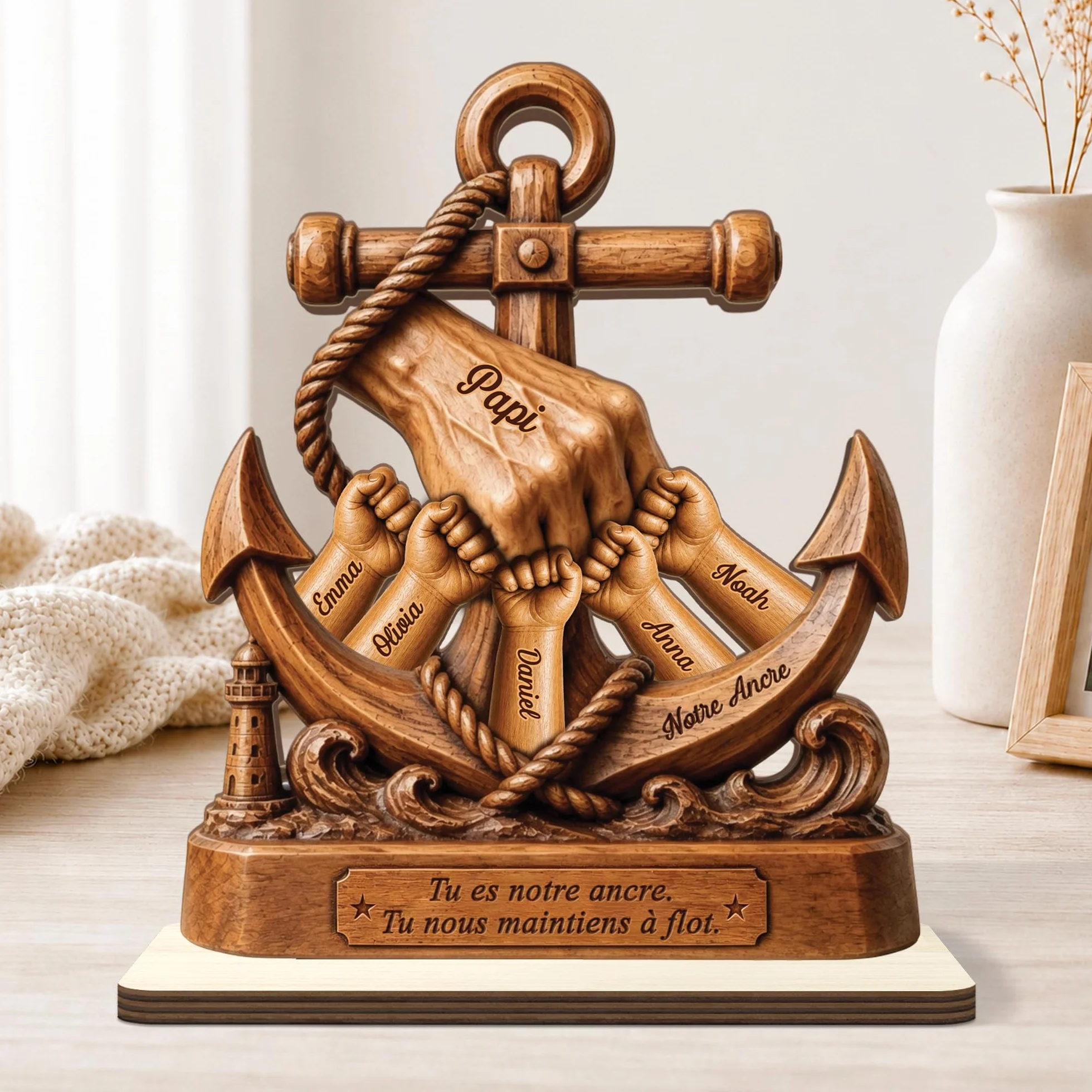 Plaque en Bois Personnalisée avec Support Plat - Cadeau Fête des Pères, Cadre Papa Papy