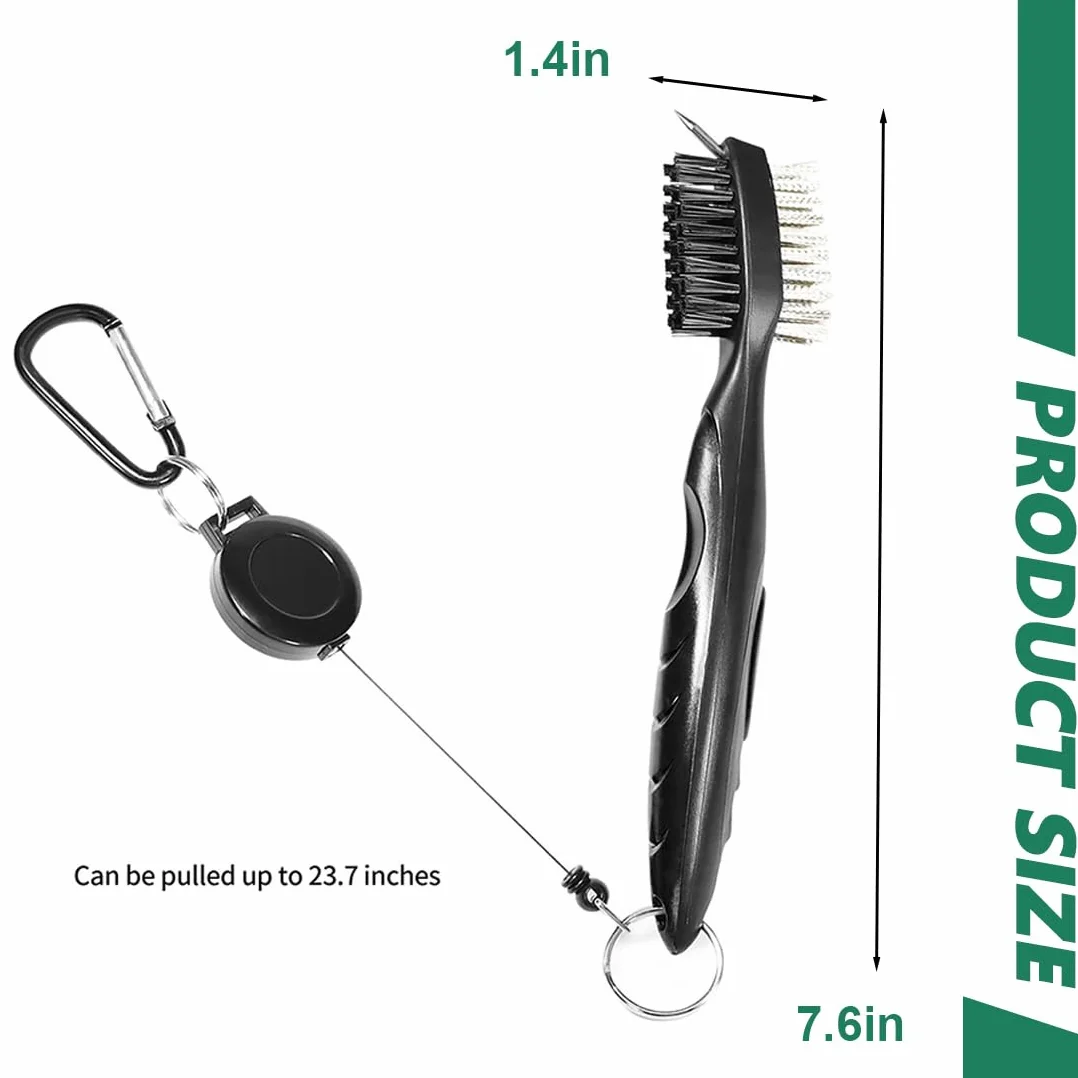 Brosse de Nettoyage pour Clubs de Golf Double Face avec Clip Mousqueton