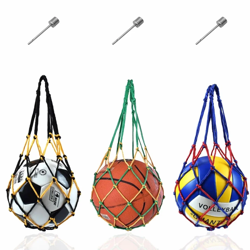 3 Pcs Filet Ballon Sac Filet de Football Portable Sac De Balle De Basket Poche Filet avec 3 Aiguilles de Pompe à Air pour Transporter Diverses Balles