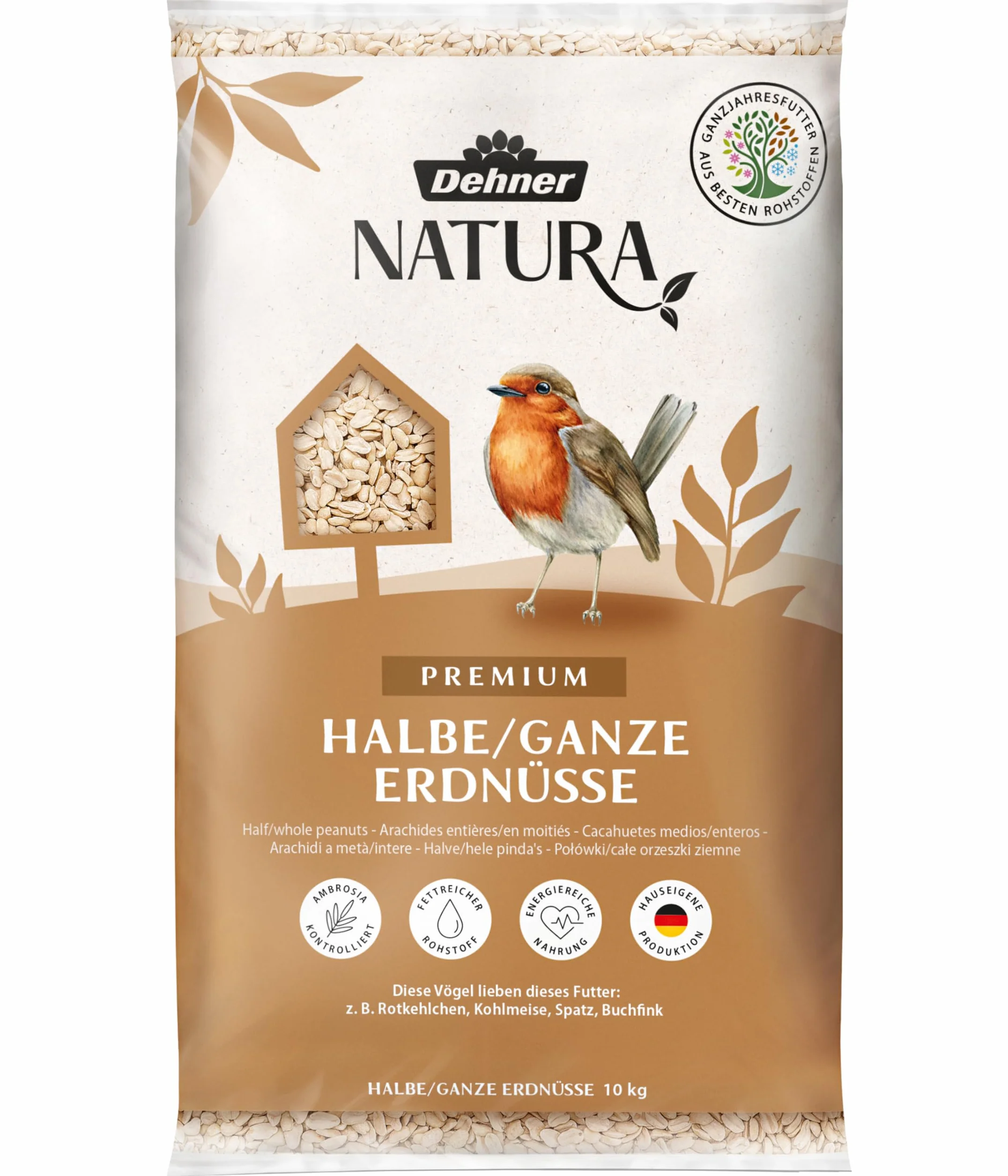 Dehner Natura Premium Nourriture pour Oiseaux Sauvages arachides entières et Semi-entières 10 kg