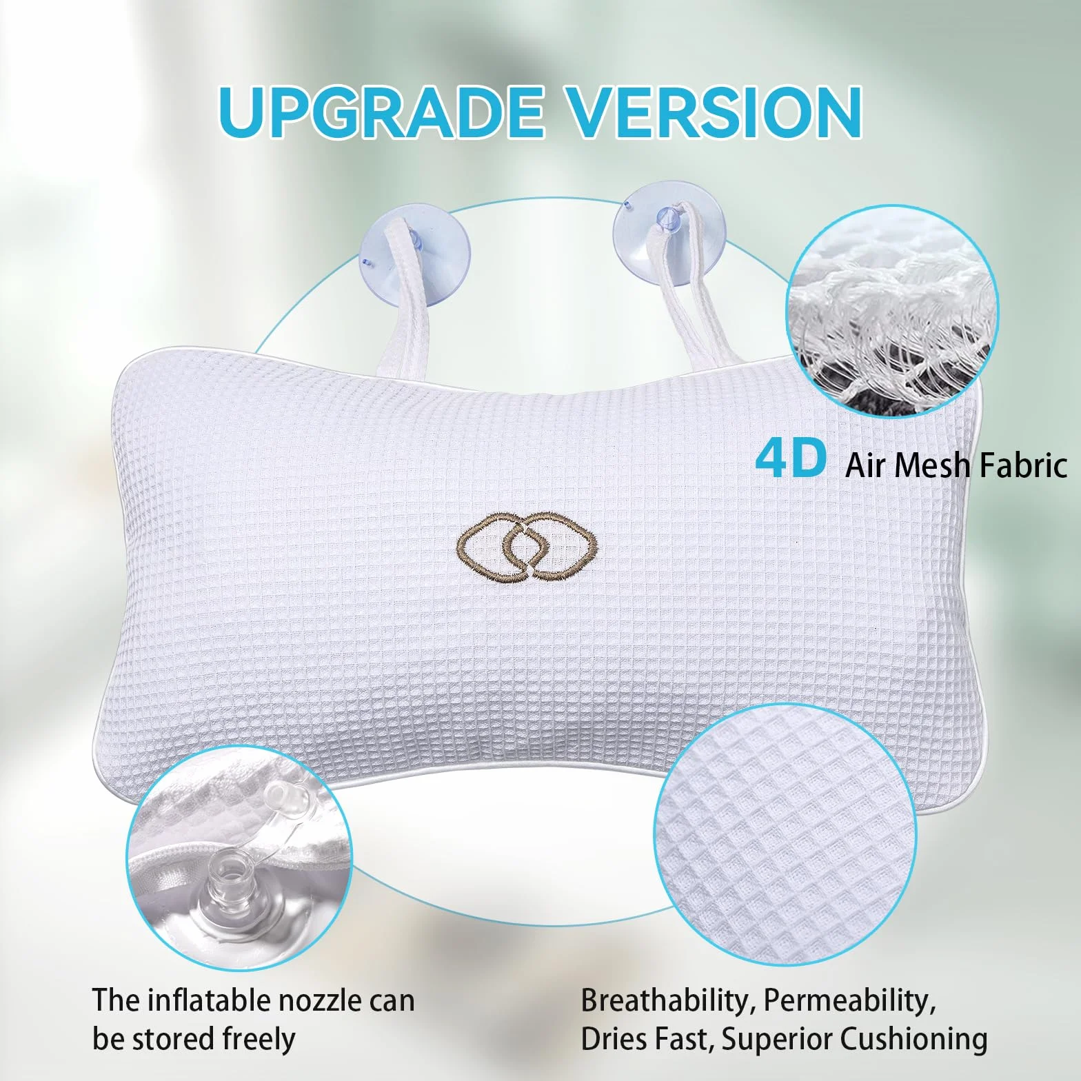 Oreillers de Bain Antidérapants YUET Coussin de Bain avec Air Mesh et Ventouses pour Jacuzzi Spa Gonflable
