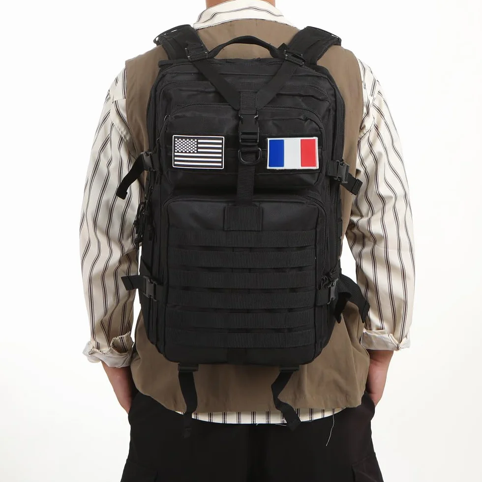 Sac À Dos Tactique 50 Litres - Grande Capacité Système MOLLE Militaire Imperméable Idéal Pour Urgences De 3 Jours Chasse Randonnée Et Camping Sac À Dos Pour De Plein Air (Noir)