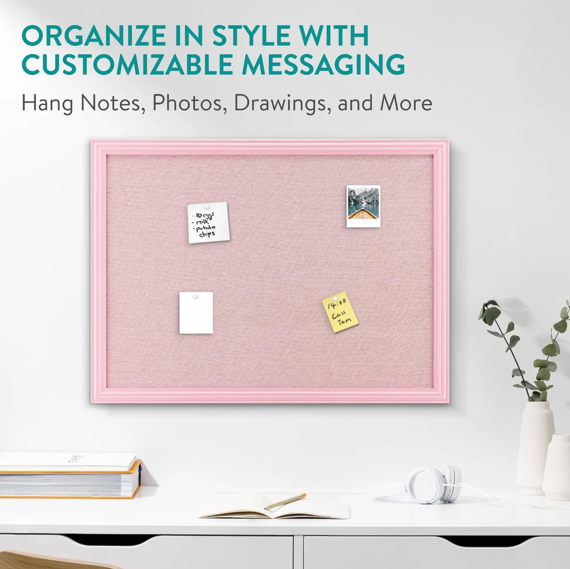 Tableau d'affichage en lin avec cadre 58 x 43 cm - Panneau mémo mural organisateur bureau