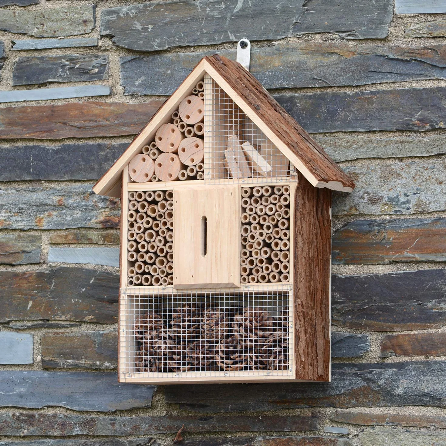 CKB LTD Grand hôtel en bois naturel pour abeilles, coccinelles, papillons, abri extérieur en bois nid de jardin - 30 x 10 x 39 cm