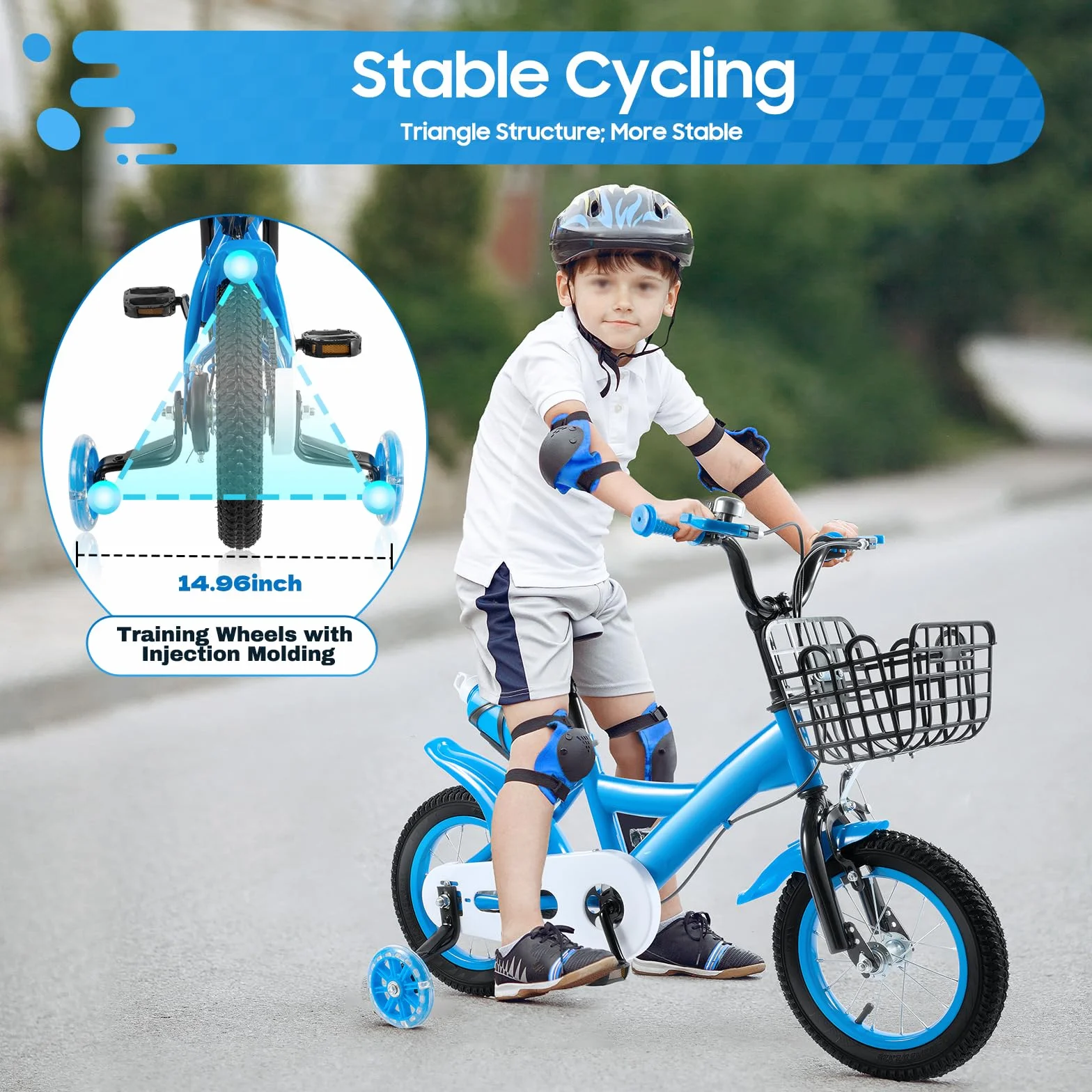 Velo Enfant 3 Ans, Velo Enfant 4 Ans, Velo 12 Pouces, avec Cadre Acier Carbone, Double Frein, Selle Réglable et Roues Stabilisatrices, Capacité 40kg, Vélo Enfant pour 2-4 Ans