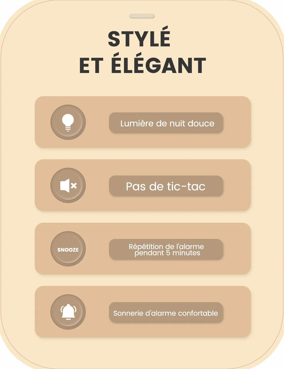 AboveClock Réveil Matin à Piles en Bois Silencieux Analogique de Voyage Lumineux Avec Fonction Snooze