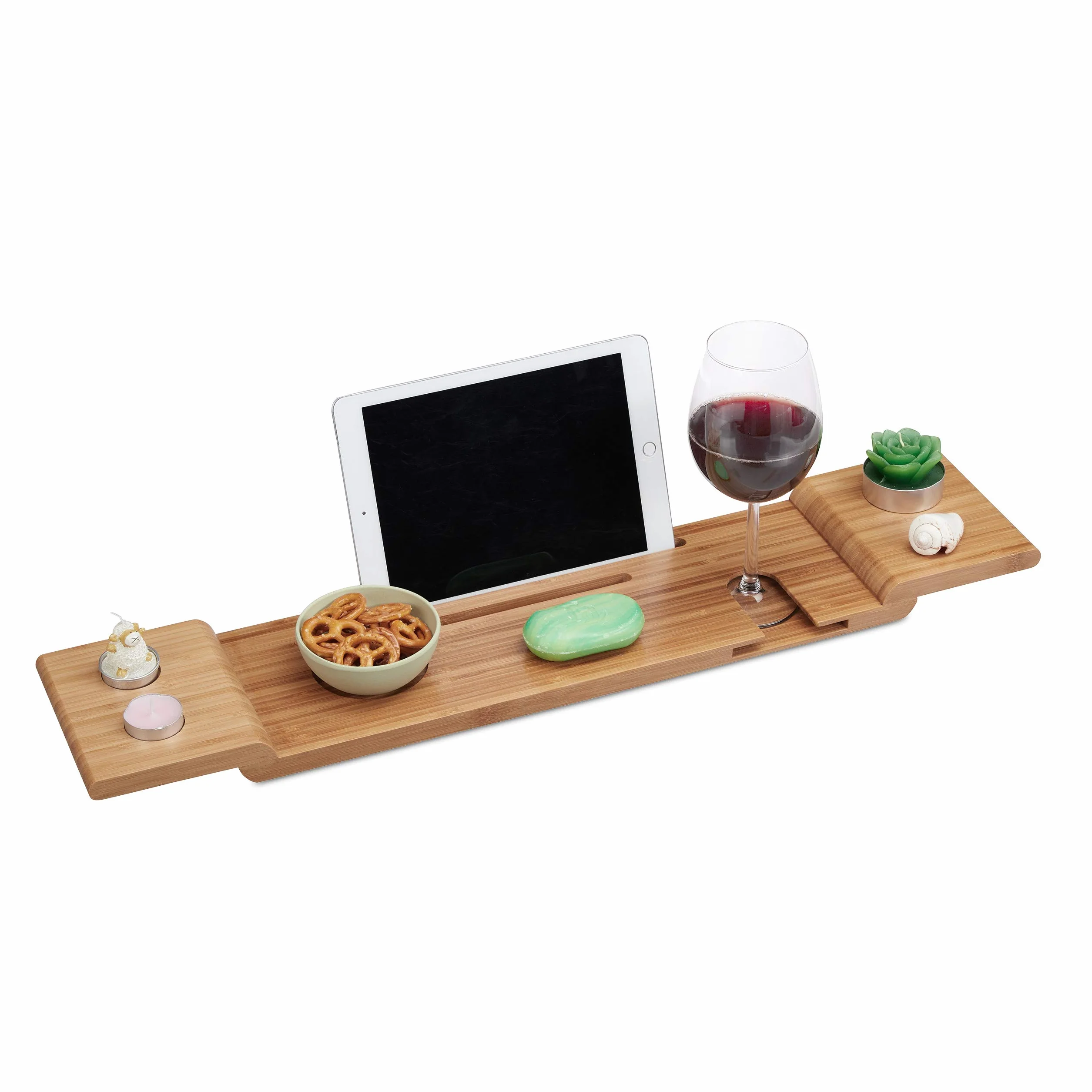 Relaxdays Pont de Baignoire Bambou 70cm Tablette de Salle de Bain Verre Portable