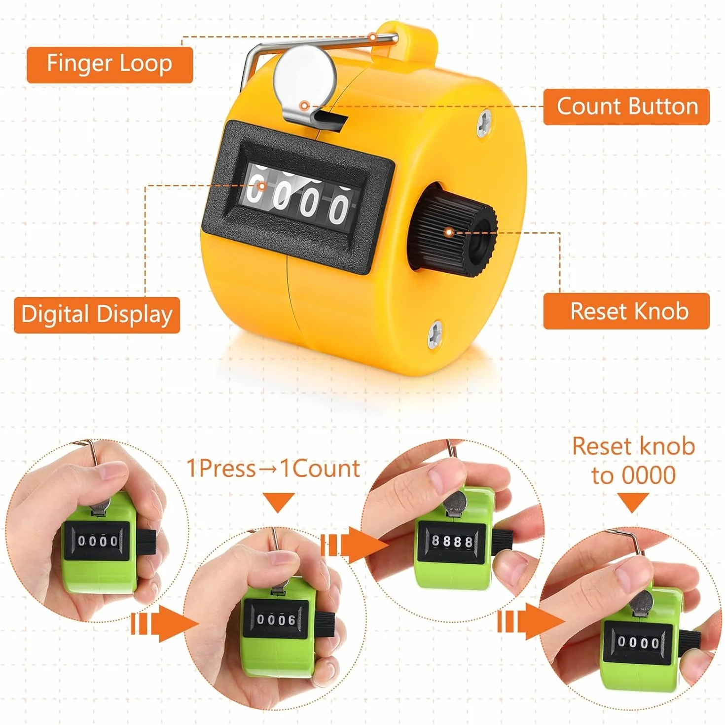 Compteur de Comptage Manuel 8 Pièces, Compteur de Lancers Portatif à 4 Chiffres Clicker Mécanique pour Sport Pêche Golf