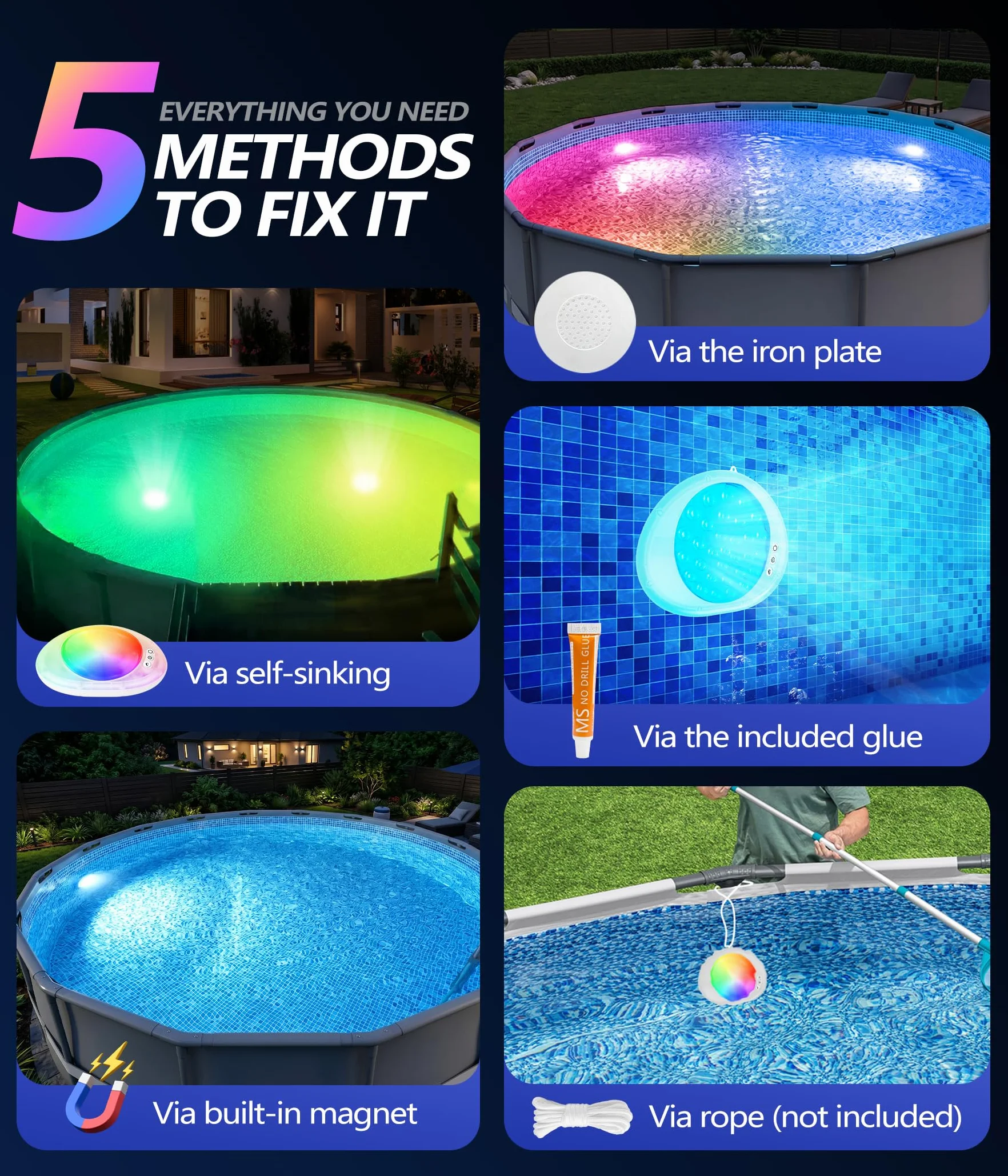 DeeprBlu Éclairage Piscine Submersible Sans Fil IP68 Rechargeable avec Télécommande