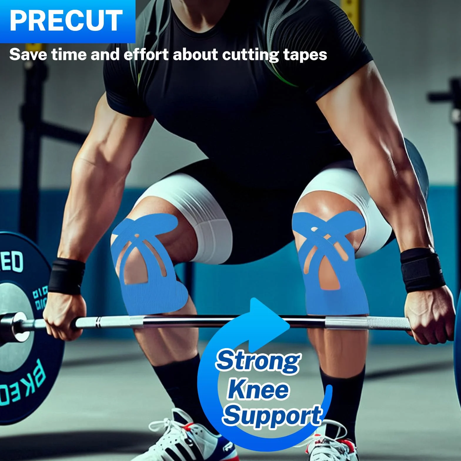 10 pièces Prédécoupées Tape Kinesiologie Genou Tape bleu - kinesio tape bande kinesiologie, résistant à l'eau & doux pour la peau Ruban de physiothérapie douleurs genoux correction de la posture