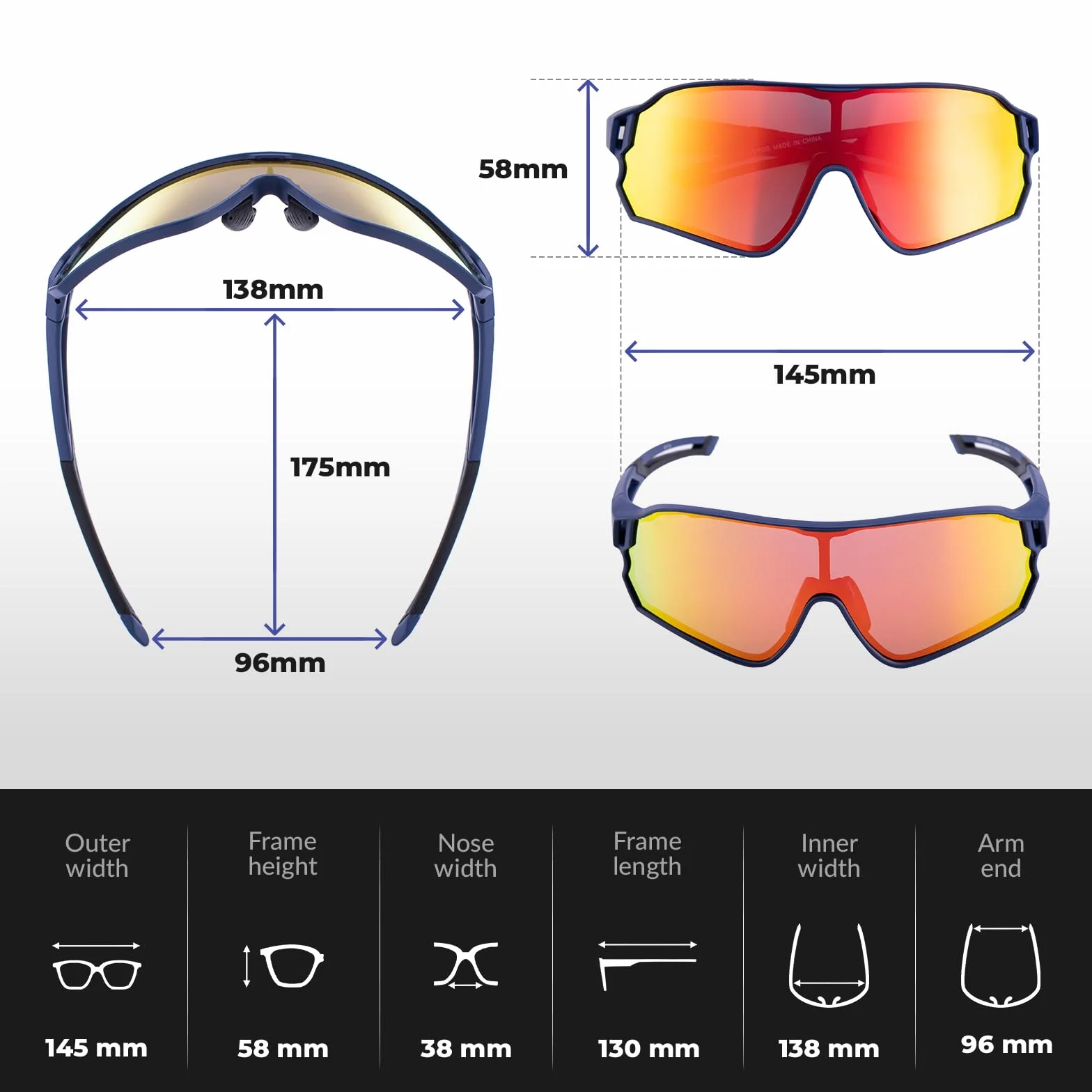 ROCKBROS Lunettes Soleil Homme Polarisées Vélo, Cyclisme Lunettes Polarisées UV400 Sport Femme VTT Pêche Course Sports de Plein Air 30g