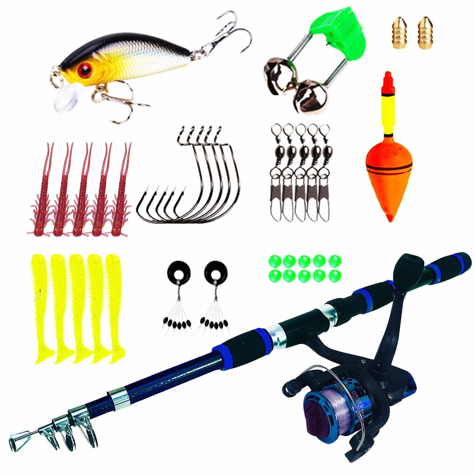 Kit de Canne à Pêche Télescopique avec Bobine pour Eau Salée et Eau Douce
