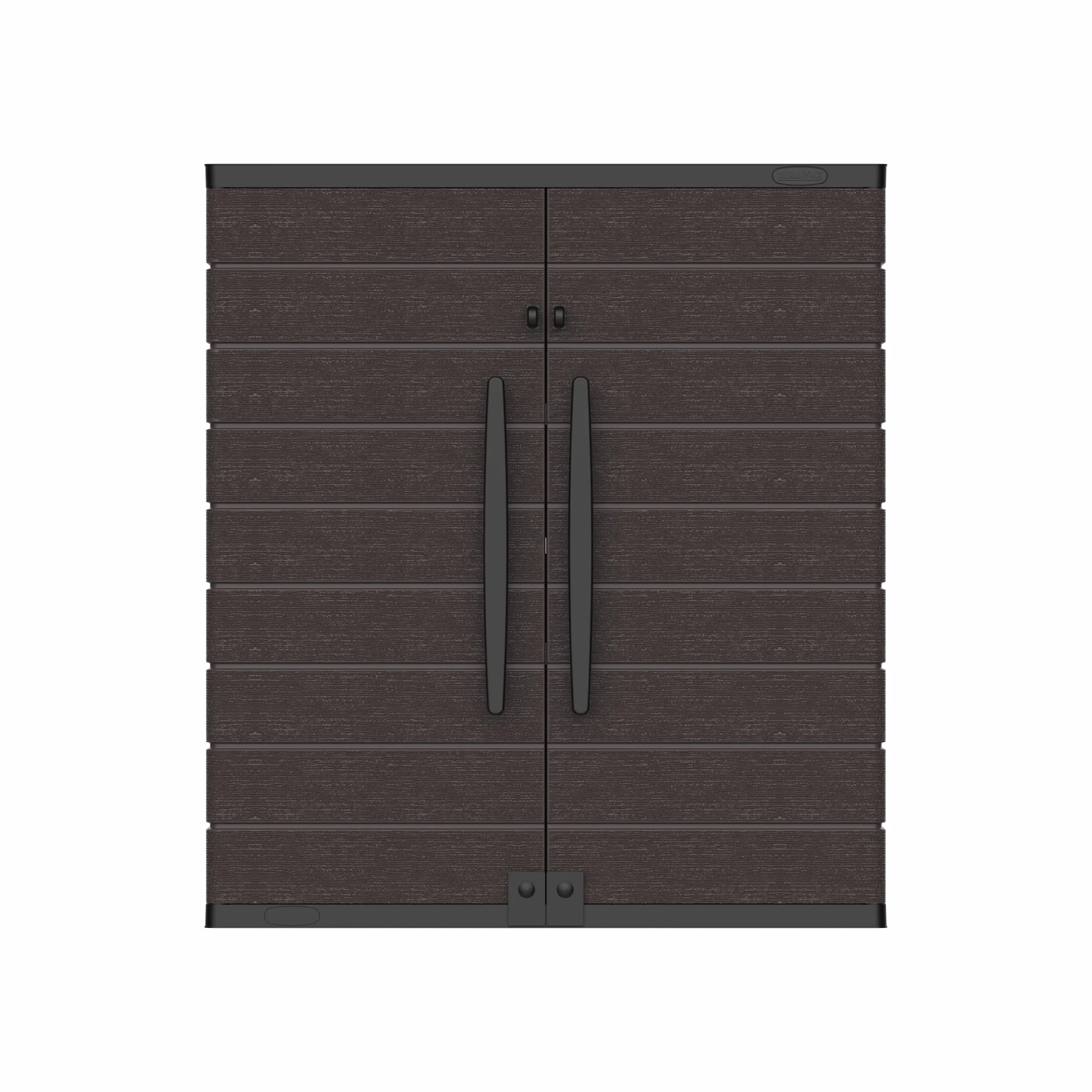 Duramax Cedargrain Short Plastic Vertical Storage Cabinet 2 Door with Shelves Outdoor Lockable Water Resistant Brown
