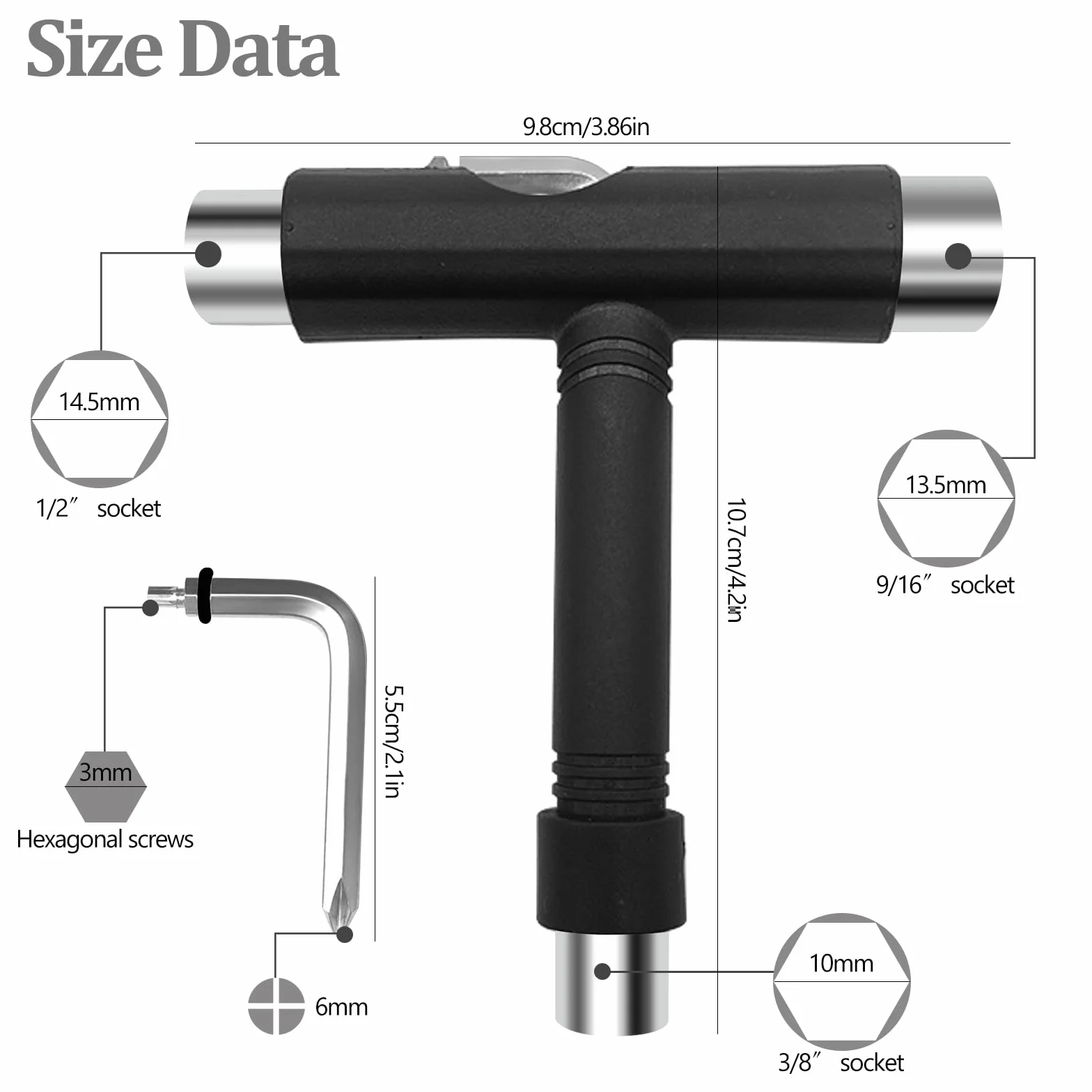 Outils de Skate T Forme Skate Accesoire Tout-en-Un Outil Portable avec Tournevis pour Débogage et Maintenance du Skateboard
