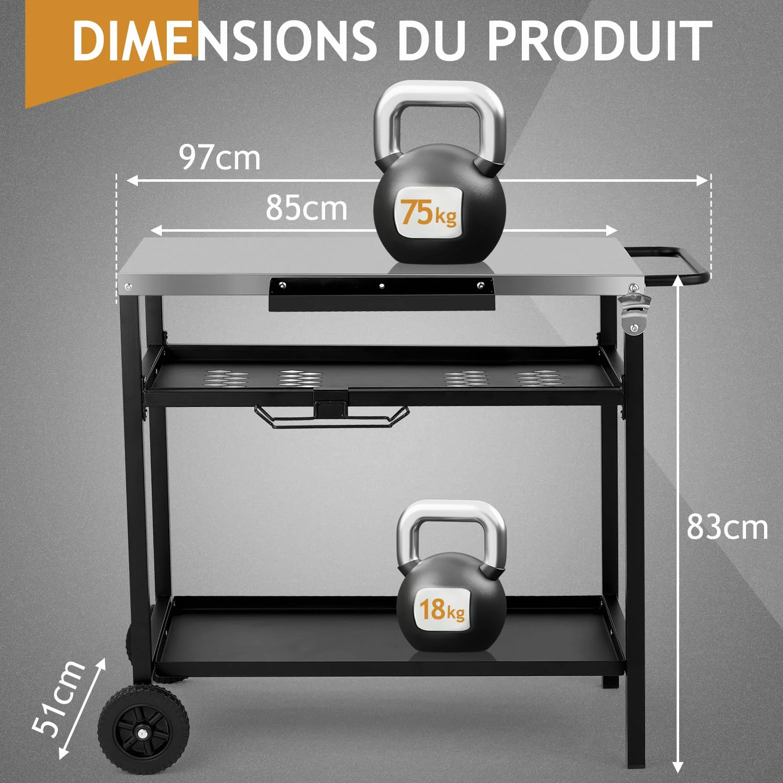 Desserte à roulettes Chariot de Barbecue Mobile 3 Niveaux 97x51x83 cm Acier Inoxydable