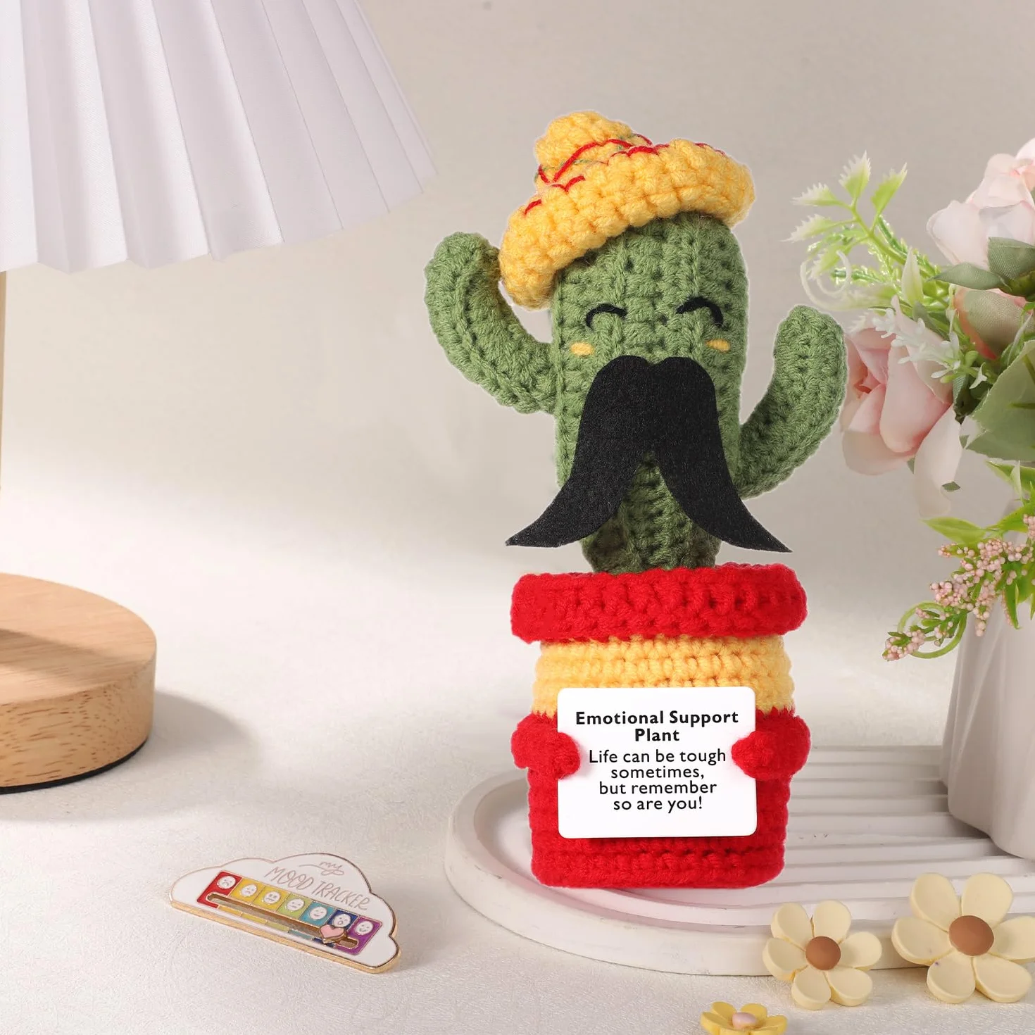 Cactus Positif Amusant 17cm Cactus de Pomme de Terre Moustache Tricoté avec Carte d'Encouragement Soutien Émotionnel Fête Mexicaine Cinco de Mayo Carnaval