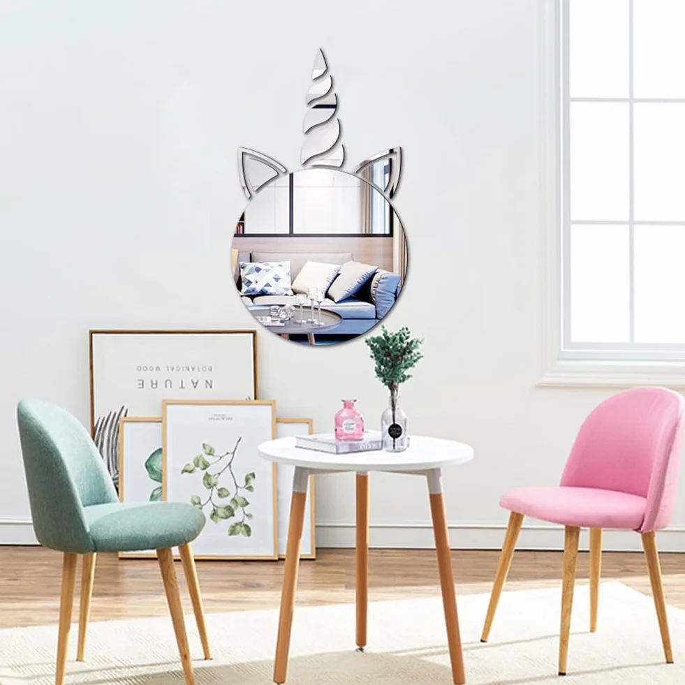 Lot de 2 miroirs autocollants incassables en acrylique 20 cm Motif licorne