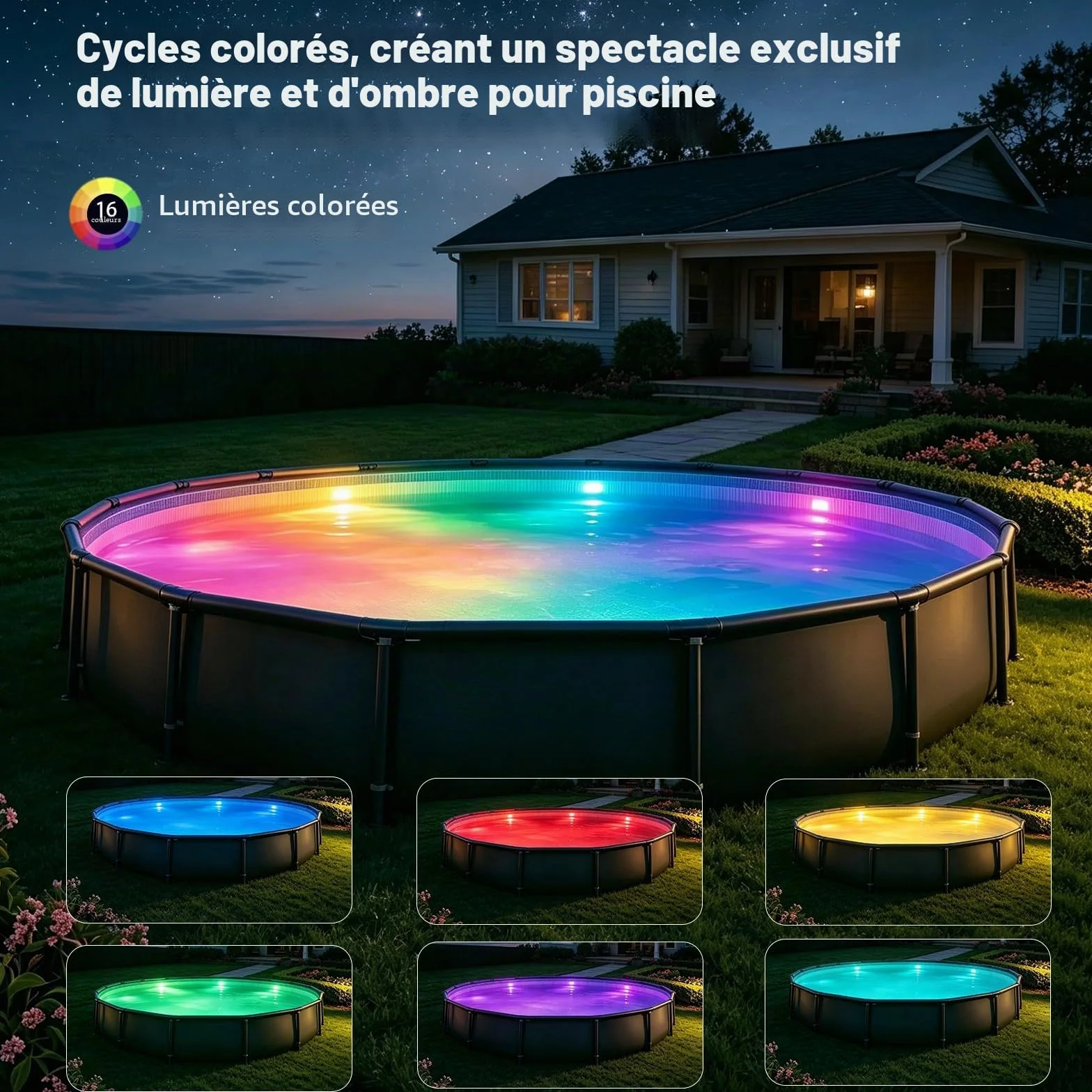 Lampes sous-marines LED RVB magnétiques submersibles 16 couleurs 9 modes pour piscines hors sol et creusées