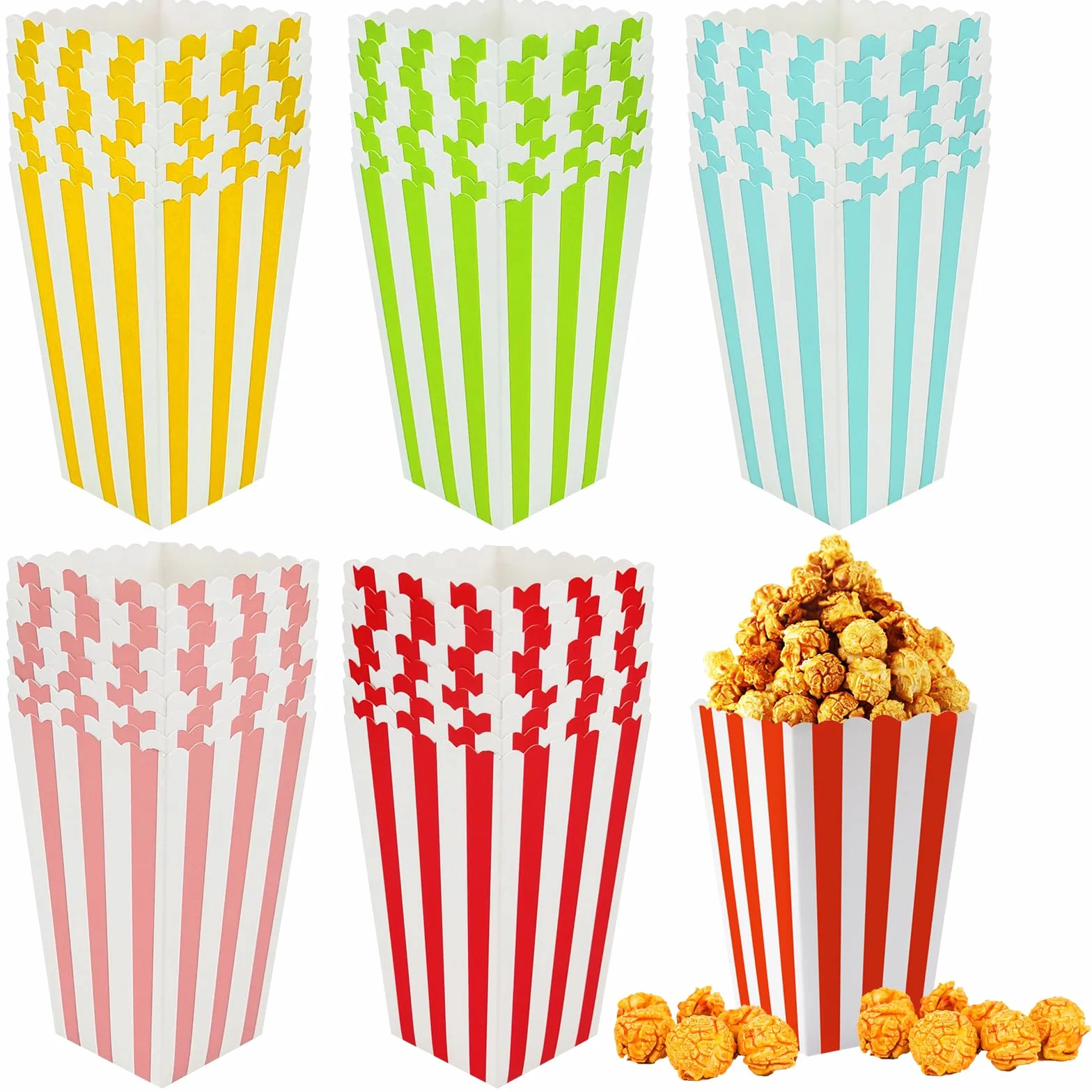 Boîtes à Popcorn Rétro 50 Pièces 5 Couleurs Carton pour Anniversaires Soirées Cinéma