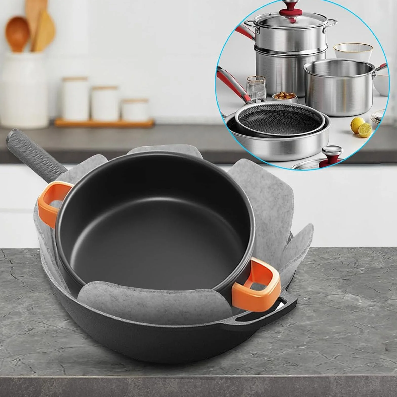 Protecteurs de casseroles en feutre, empilables, 3 tailles, antidérapants pour protection anti-rayures