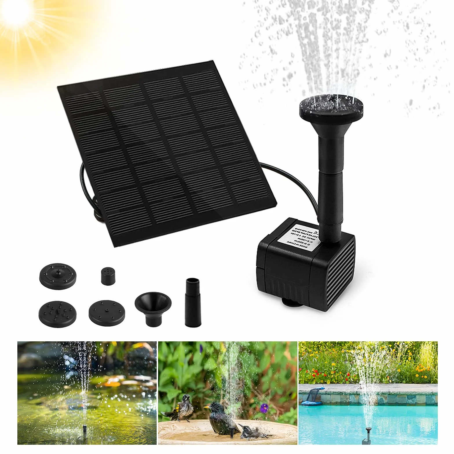 Fontaine solaire pompe bassin 1,2 W panneau solaire monocristallin pour jardin bain oiseaux réservoir poissons étang 4 styles