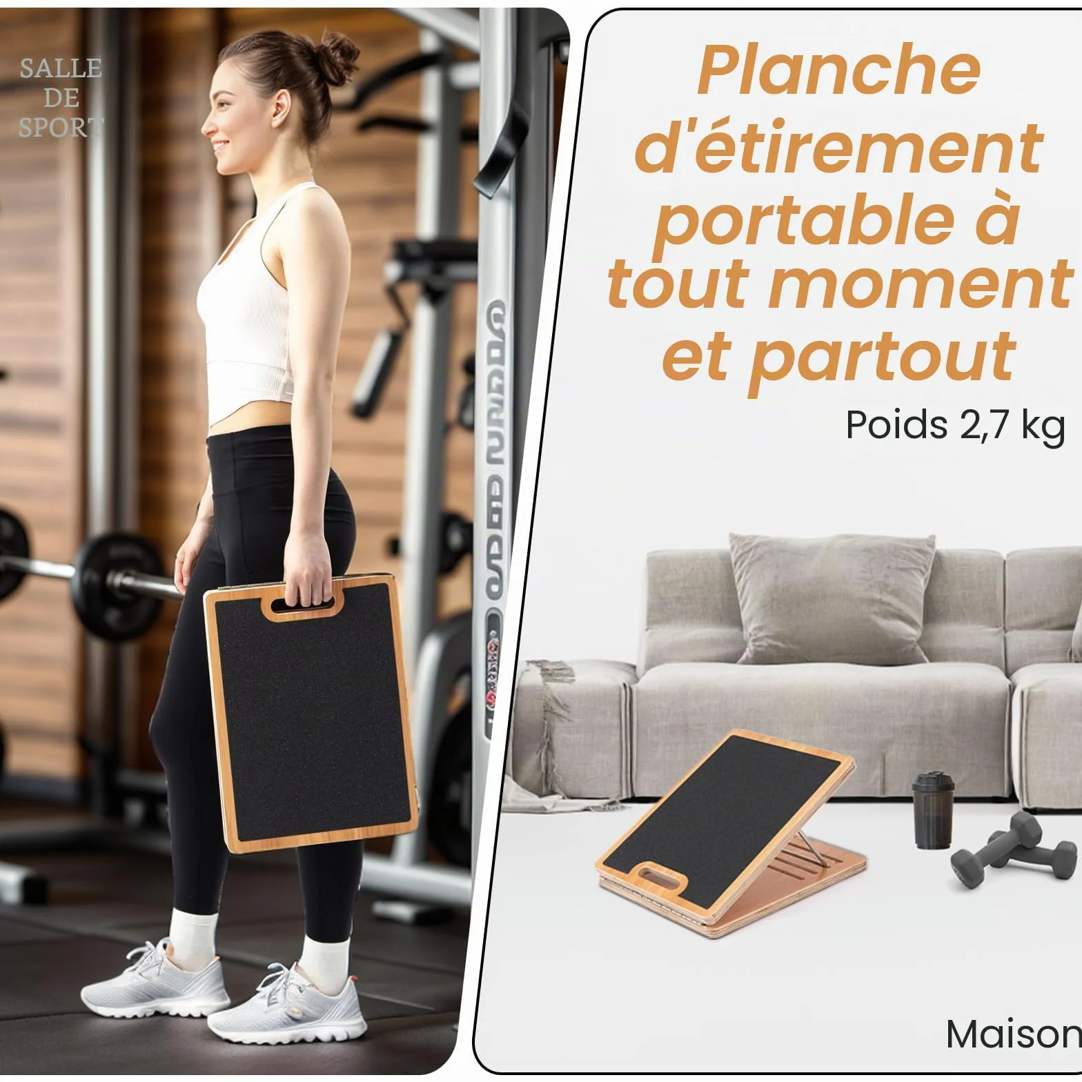 Strongtek planche à découper portable en bois réglable pour étirement mollet maison gym extérieur