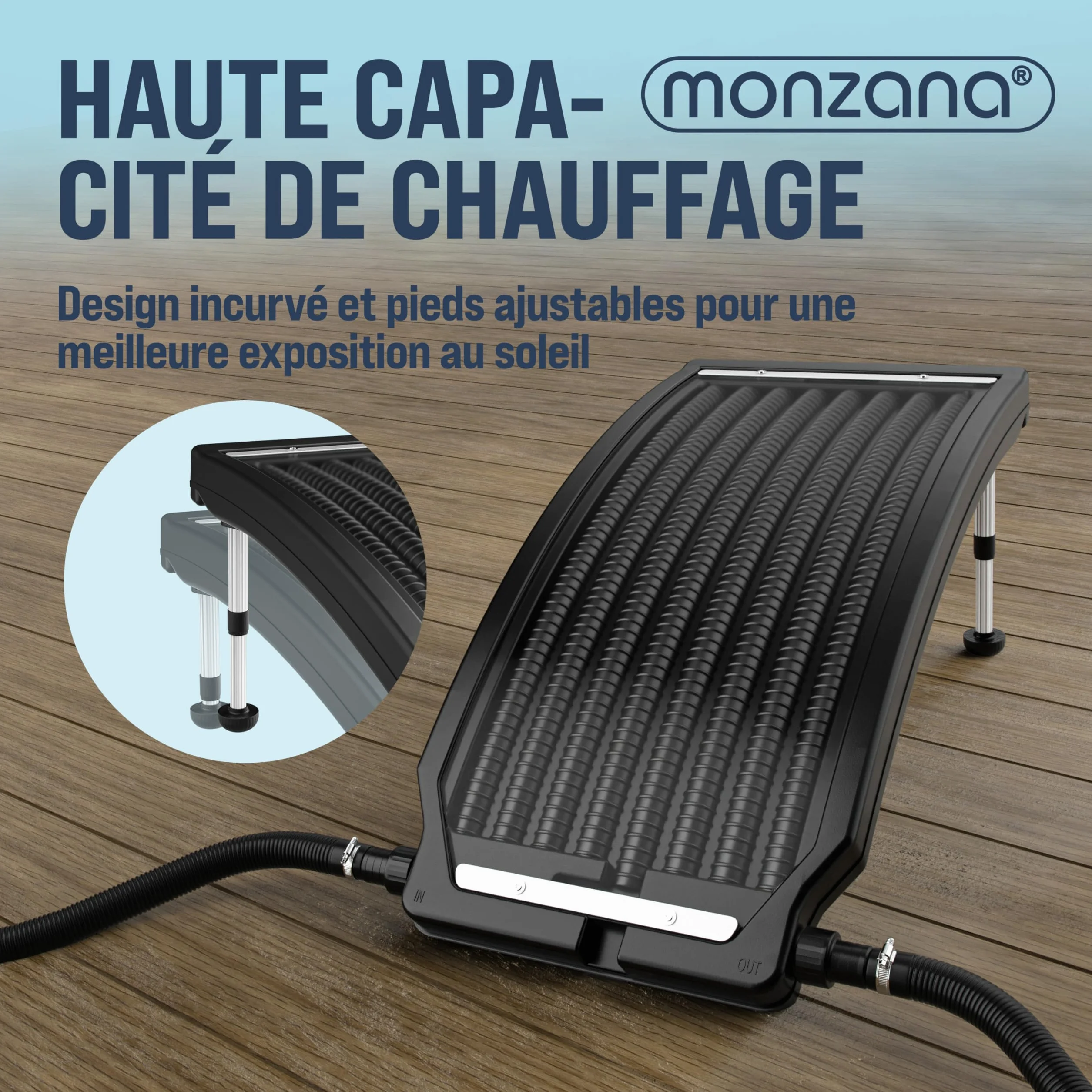 Monzana Panneau de Chauffage Solaire 112x55x14cm 10.000L/h 32/38mm raccord PEHD résistant UV Chauffage Piscine