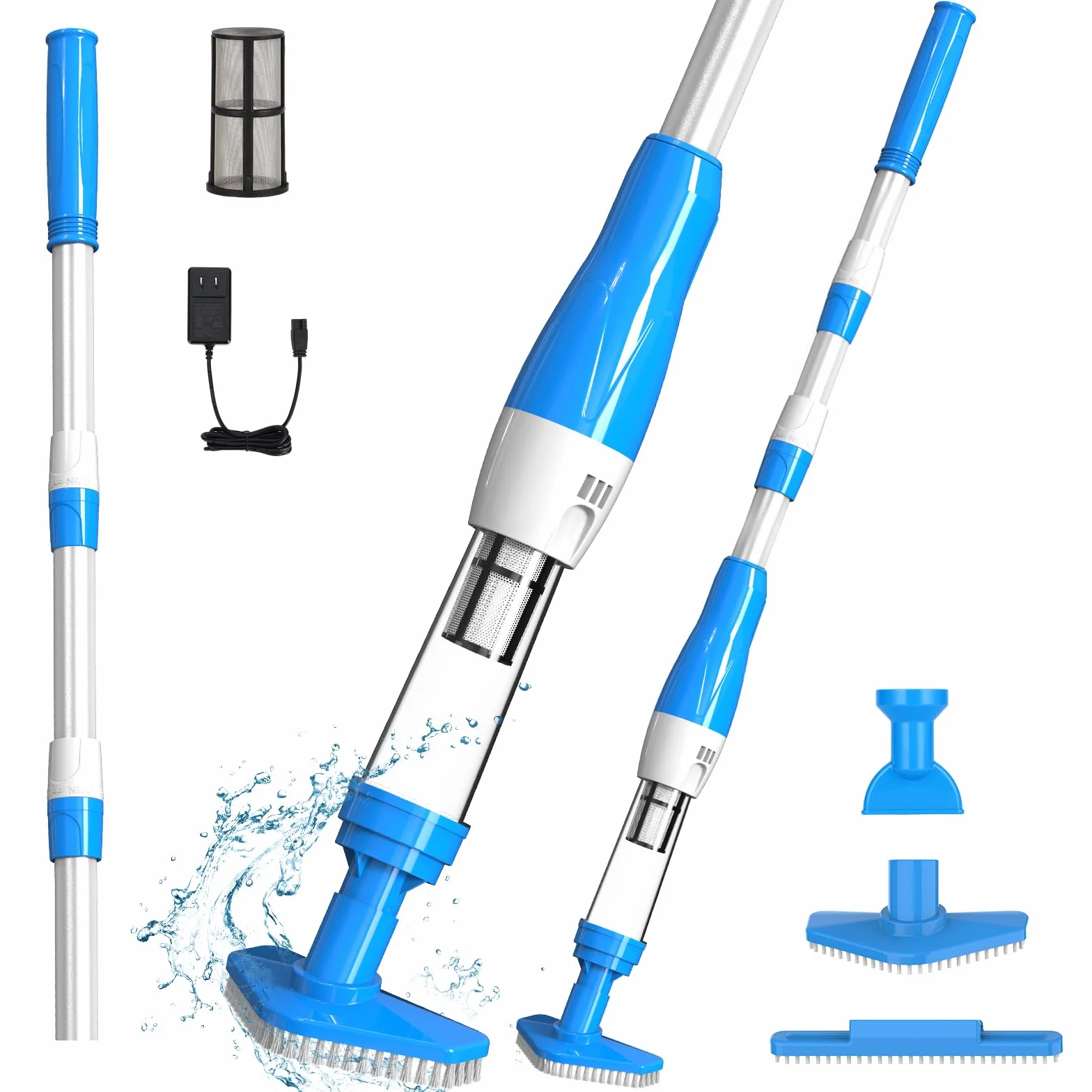 Aspirateur de Piscine sans Fil 3 en 1, Batterie Rechargeable 90 Min, Bleu