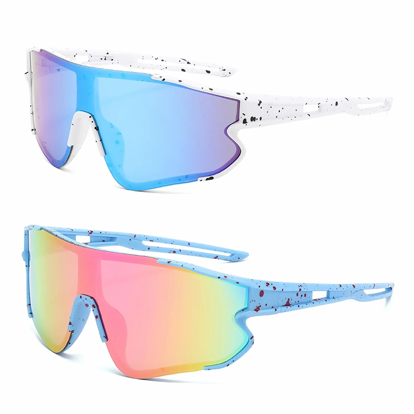 2PCS Soleil de Sport de Plein Air Lunettes Lunettes Velo Lunette de Cyclisme Polarisées Unisexes Coupe-Vent Et Anti-Sable Adapté à des activités telles que la course à pied cyclisme sur route et pêche