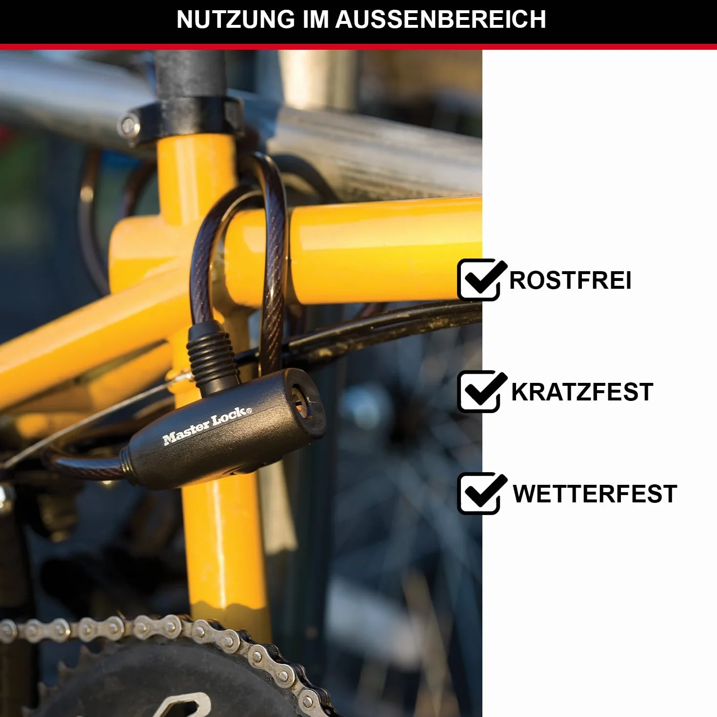 MASTER LOCK Cable Antivol Vélo [1,8 m Câble] [Clé] [Extérieur] 8126EURDPRO - Idéal pour Vélo, Vélo Electrique, Skateboard, Poussettes, Tondeuses et autres Equipements