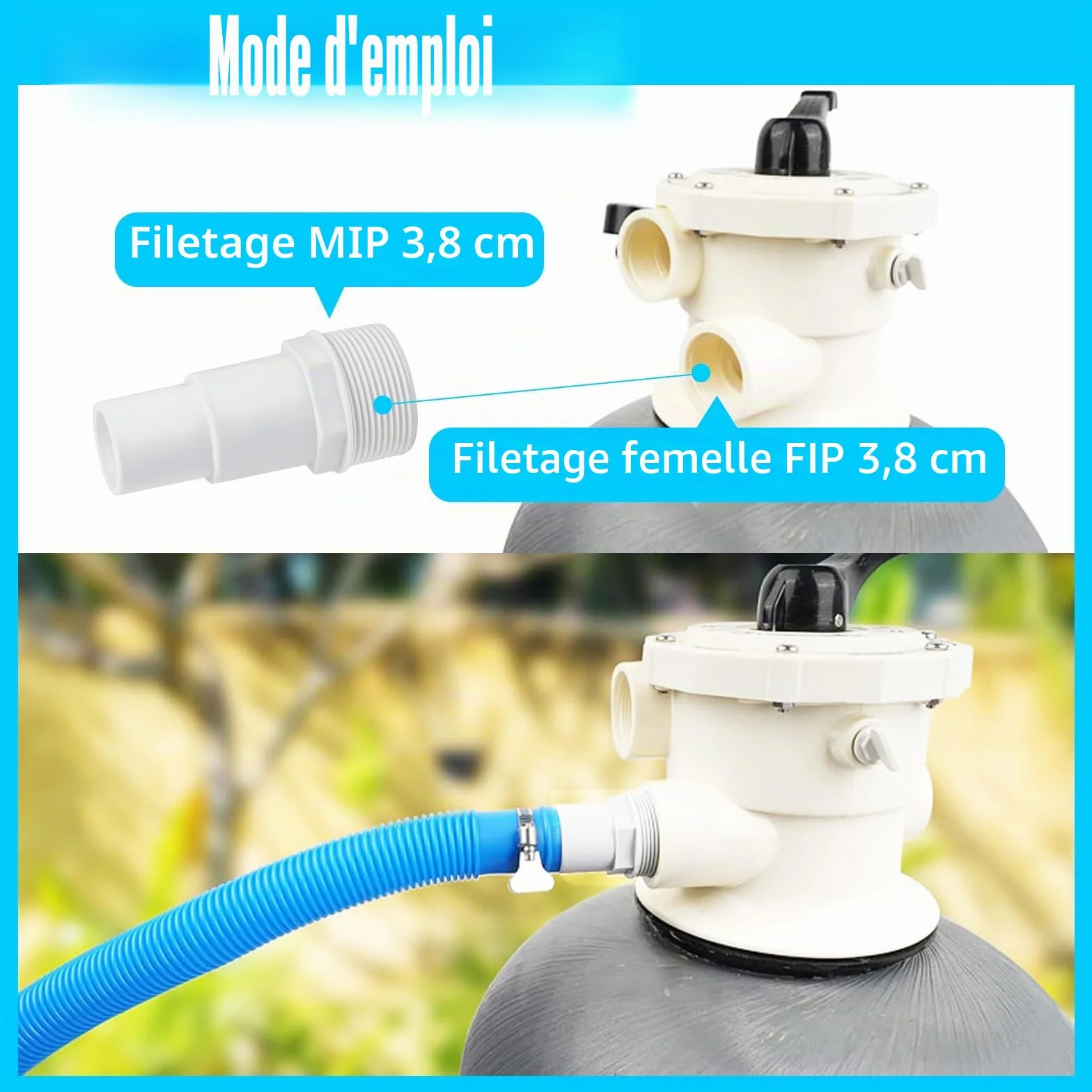Lot de 4 raccords de tuyau pour piscine - Adaptateur 32/38 mm vers 1,5" - Blanc