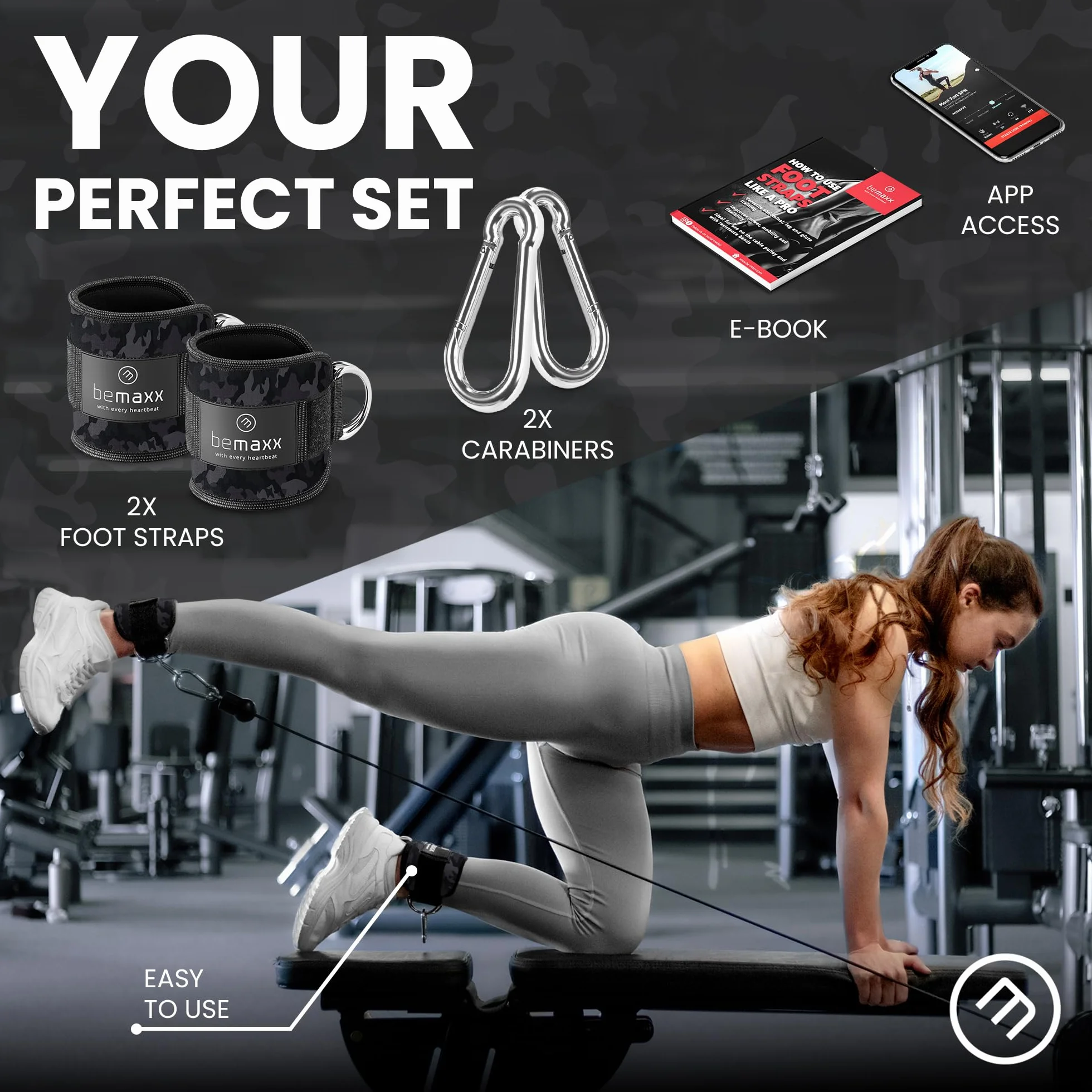 Sangles de Cheville pour Musculation avec Guide E-Book, Ankle Strap Cable Machine, Taille Unique, Jambes Fessiers