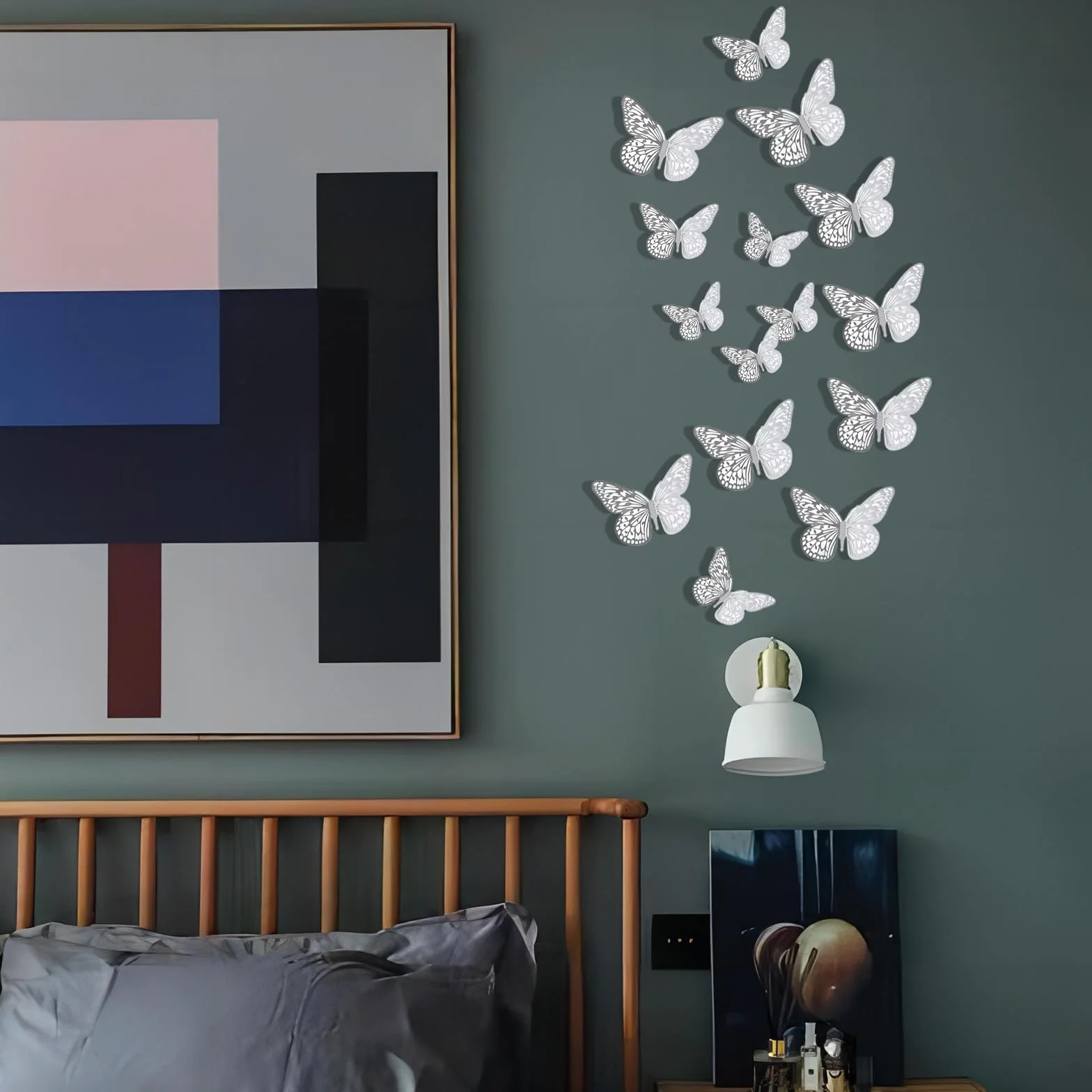 Autocollants Muraux Papillon 3D Argent 24 Pièces Décoration Maison Mariage Chambre Enfant