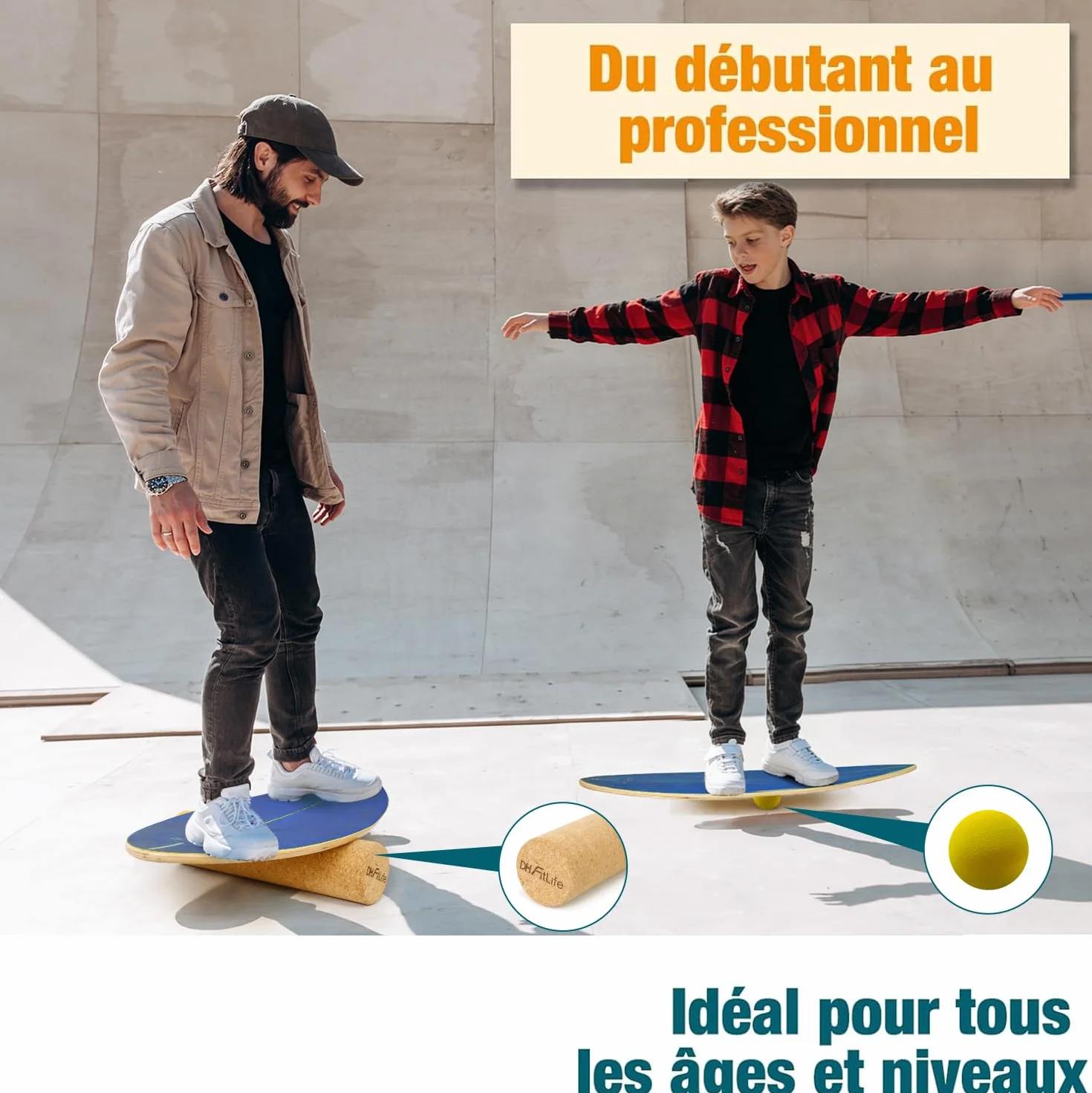 DH FitLife Balance Board Surf en Bois Massif | Planche de Surf d’Intérieur avec Rocker | Planche d’Équilibre pour Fitness & Proprioception à la Maison