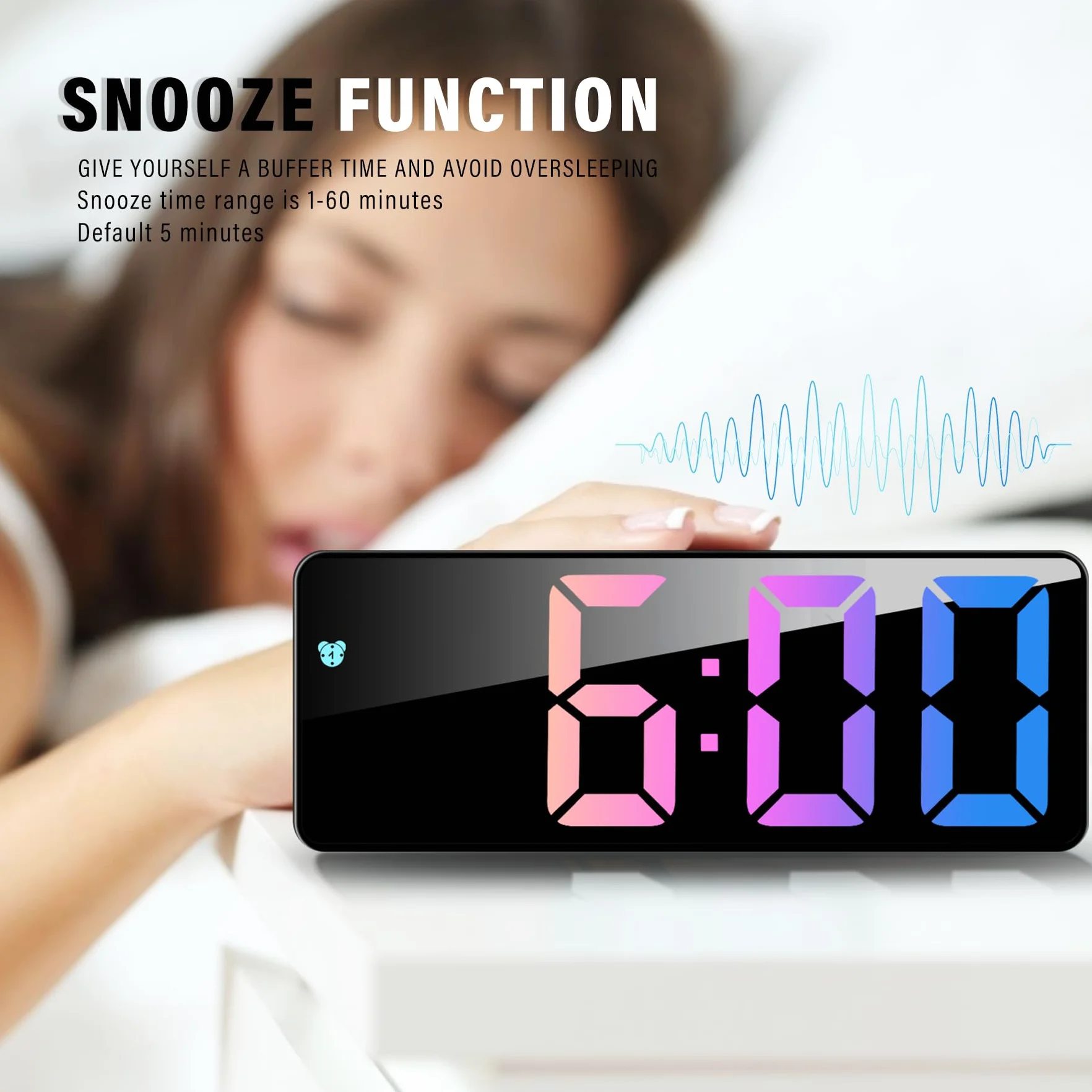 JQGO Réveil Numérique LED 6,7" Horloge Digitale avec Activation Vocale, Snooze, Température, Luminosité Réglable