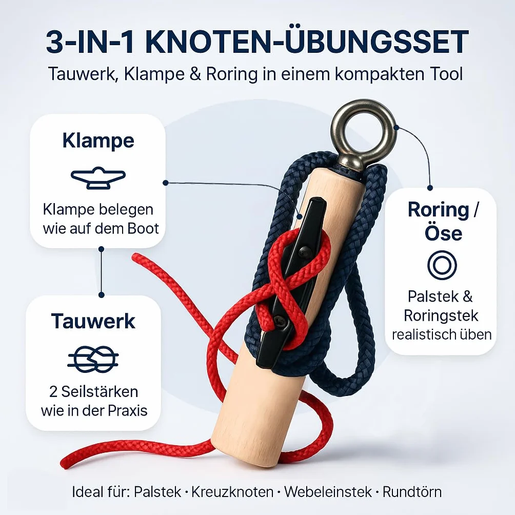 Kit d'exercice pour nœuds d'apprentissage des nœuds pour permis de bateau SBF See et pompiers, appareil d'entraînement avec plaque à nœuds et instructions (français non garanti)