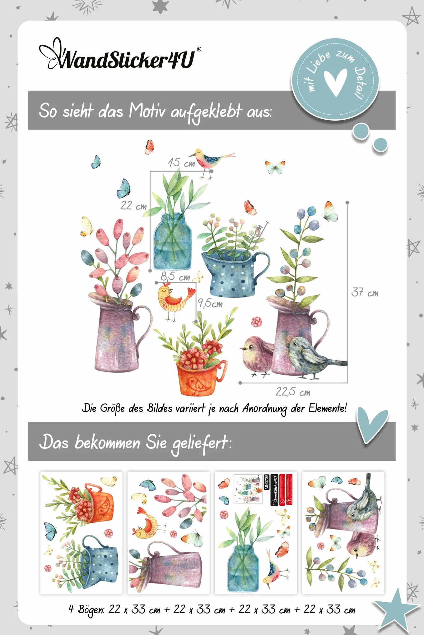Naklejki okienne POTS de FLEURS aquarelle réutilisable | Dekoracyjne kwiaty ptaki wiosna lato | Autocollant salon chambre enfant cuisine (non adhésif)