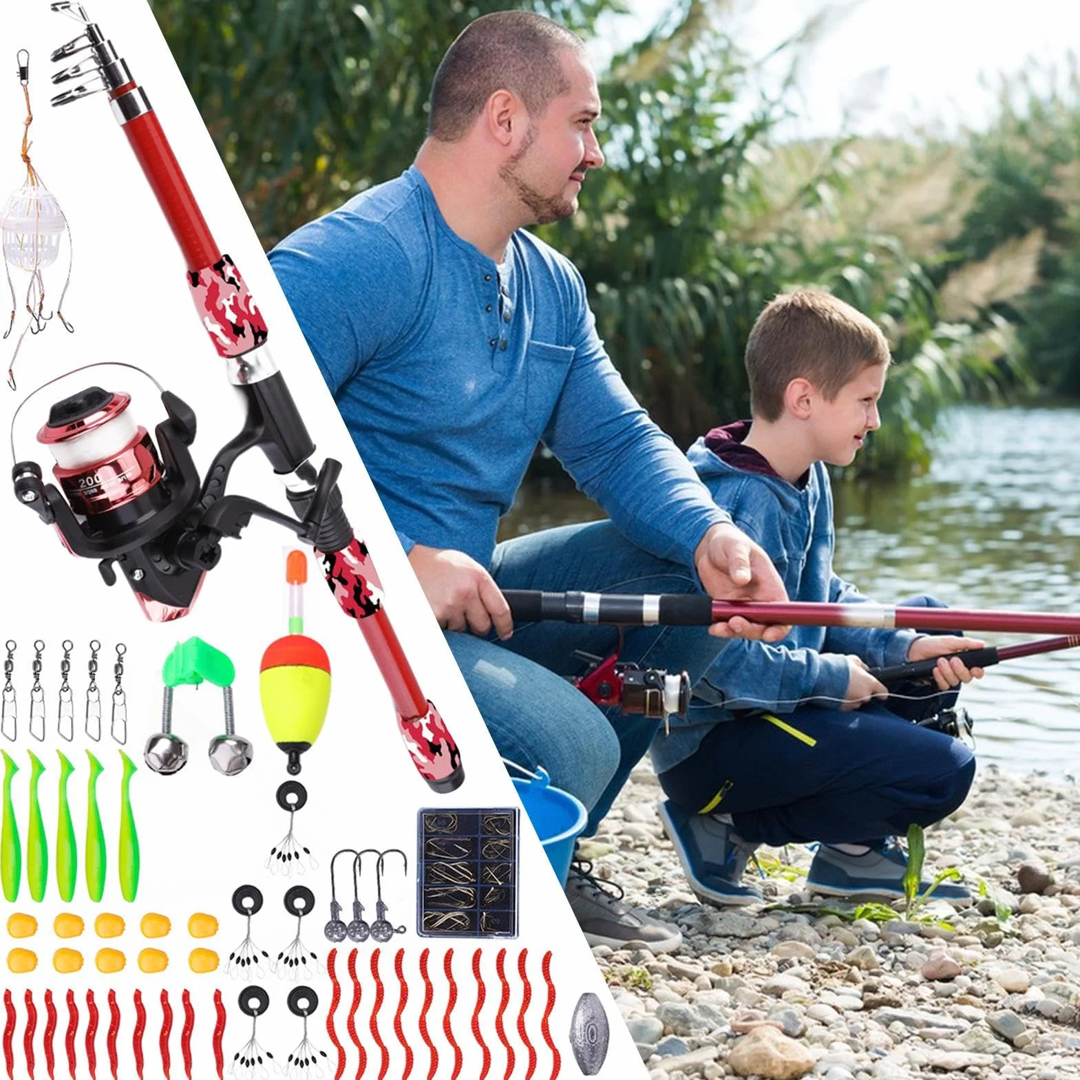 Canne à Pêche Enfant Moulinet Combo Télescopique Eau Douce Salée