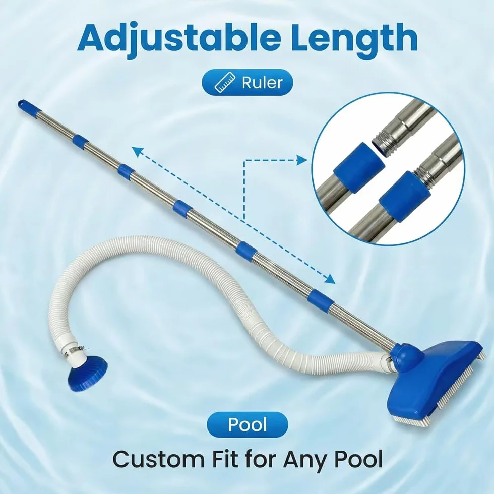 Aspirateur de Piscine avec Tuyau Rétractable 350 cm, Tige Télescopique 230 cm, pour Piscine, Jacuzzi, Spa