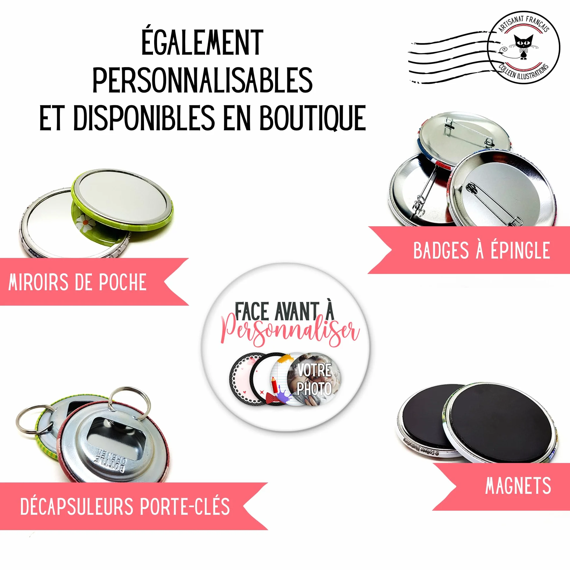 Magnet personnalisable 5,6cm avec texte photo logo pour événement fête mariage anniversaire baptême - Artisanat français