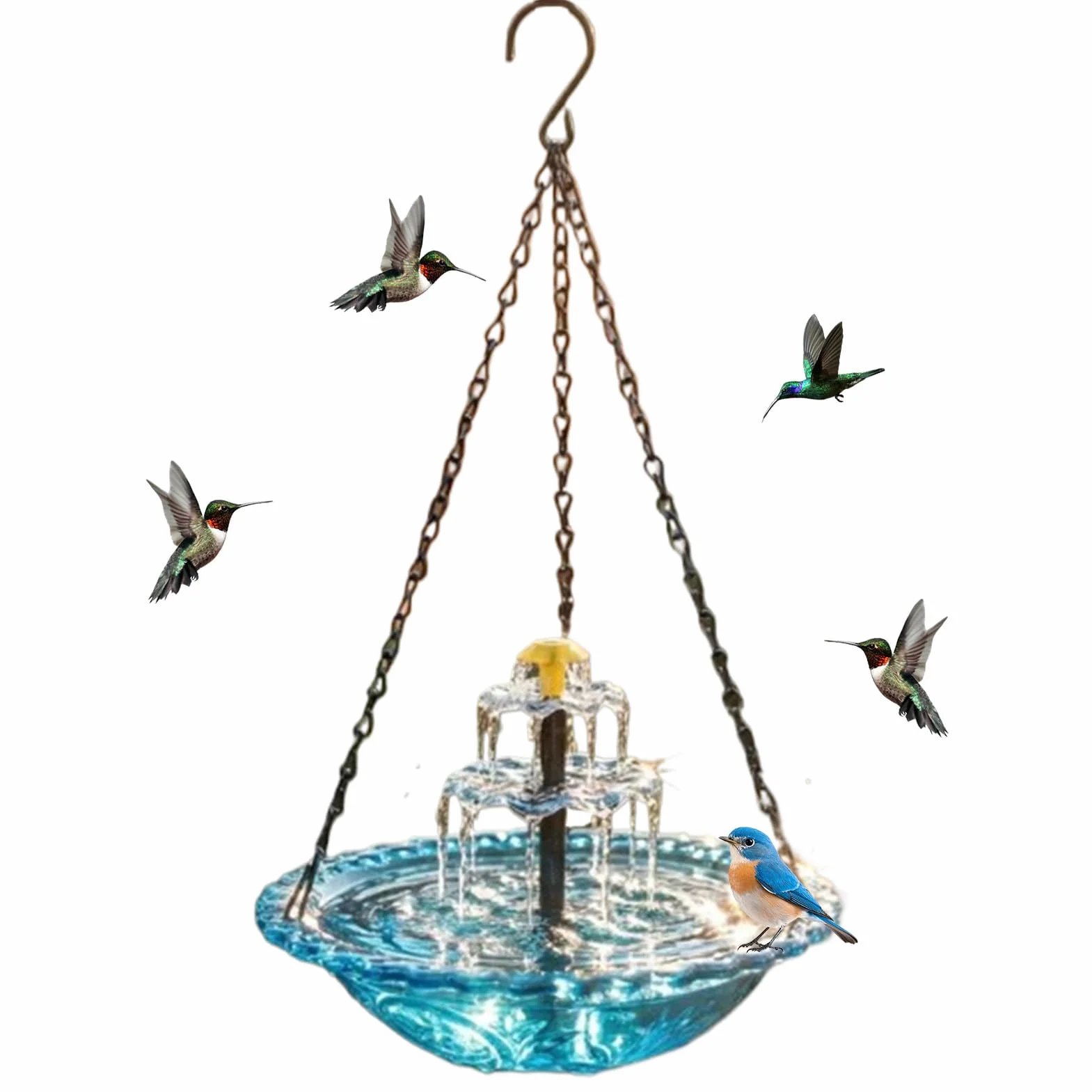 Fontaine Solaire Suspendue pour Oiseaux, Bain d'oiseaux D'extérieur avec Mangeoire Automatique