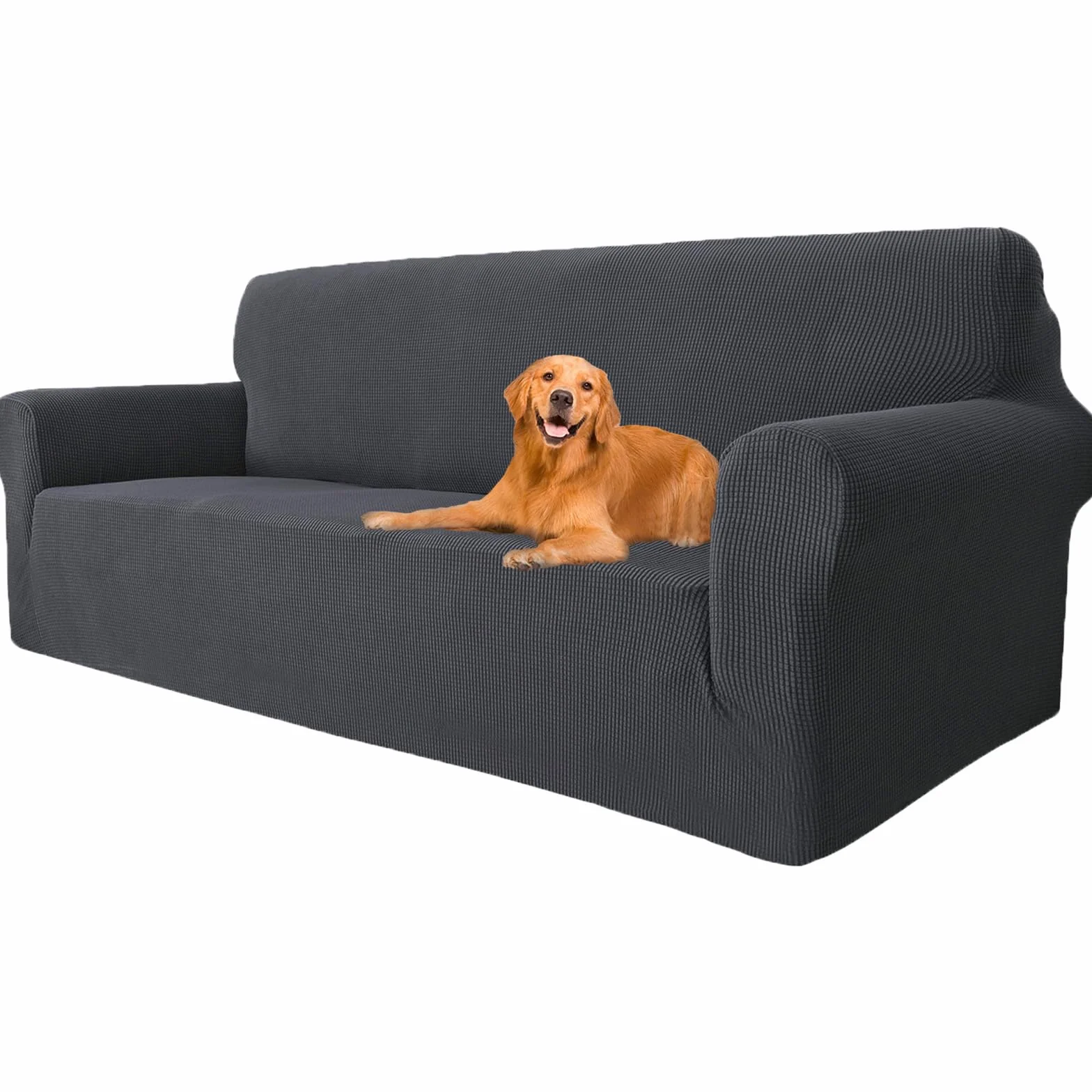YSTELLAA Housse Canapé Extensible 3 Places, Housse De Canapé avec Accoudoirs, Super Élastique Sofa Cover Universelle, Moderne, Antidérapante, Antisalissure, Lavable, Gris Foncé