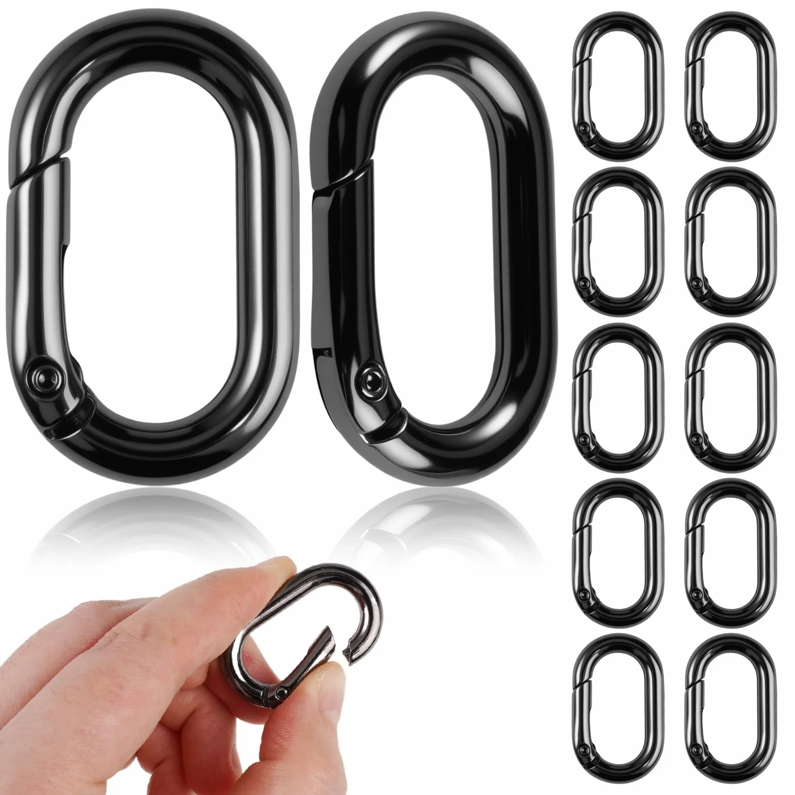 Mini Mousqueton INOX Noir 2,5 cm Lot 10 Pièces Petit Mousqueton à Ressort Ovale Sécurisé pour Clés Camping Randonnée