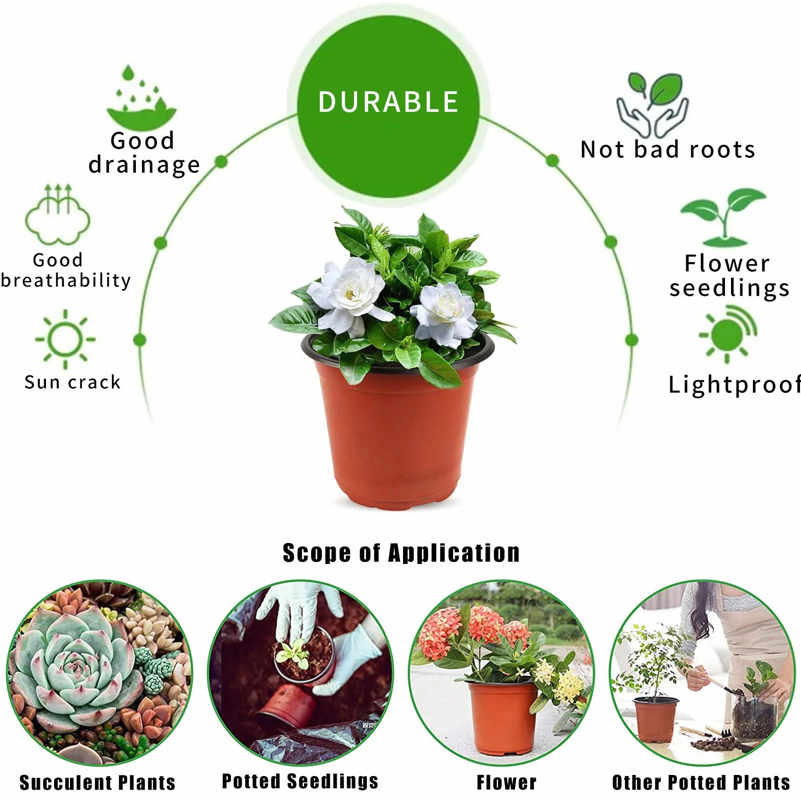 Qunkun 50 Pièces Pots Pépinière 15CM Plastique Réutilisables avec Étiquettes et Outils de Jardinage