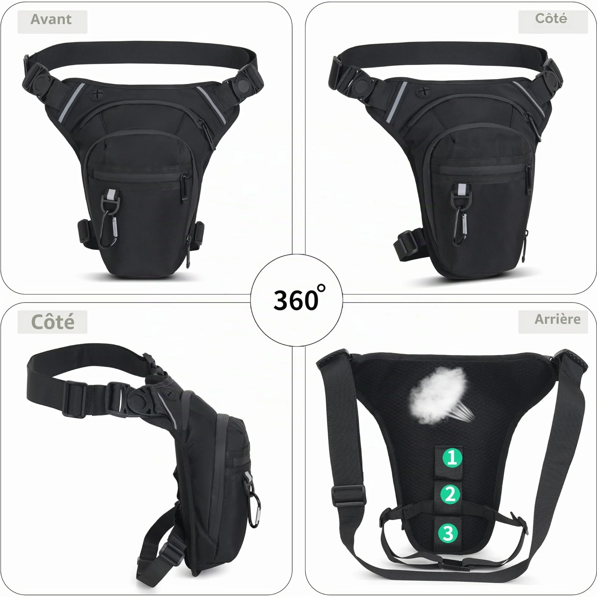 Sacoche de Jambe Moto, Étanche pour Cuisse, Tactique, Homme Femme, pour Course, Randonnée, Cyclisme, Pêche